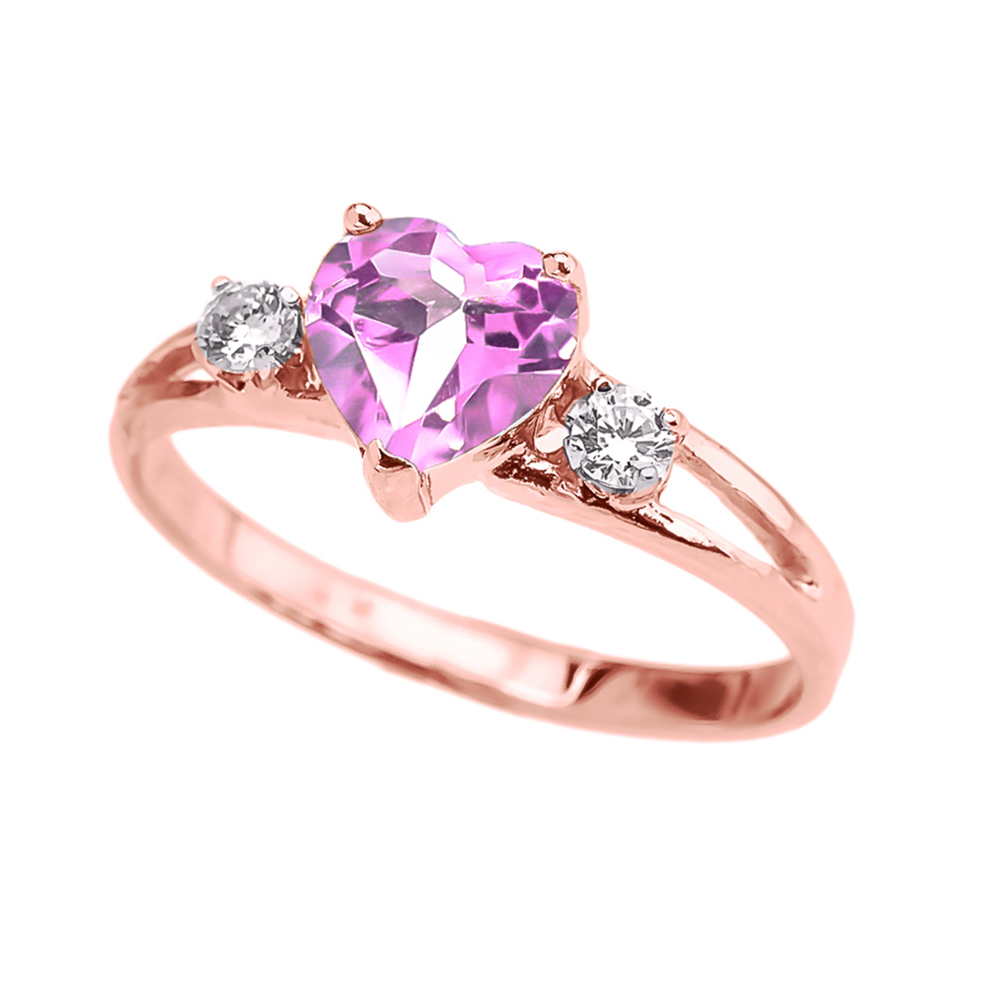 Women's Real 925 Silver - Pink Heart CZ Diamond 2 Tone Ring – Huerta Jewelry