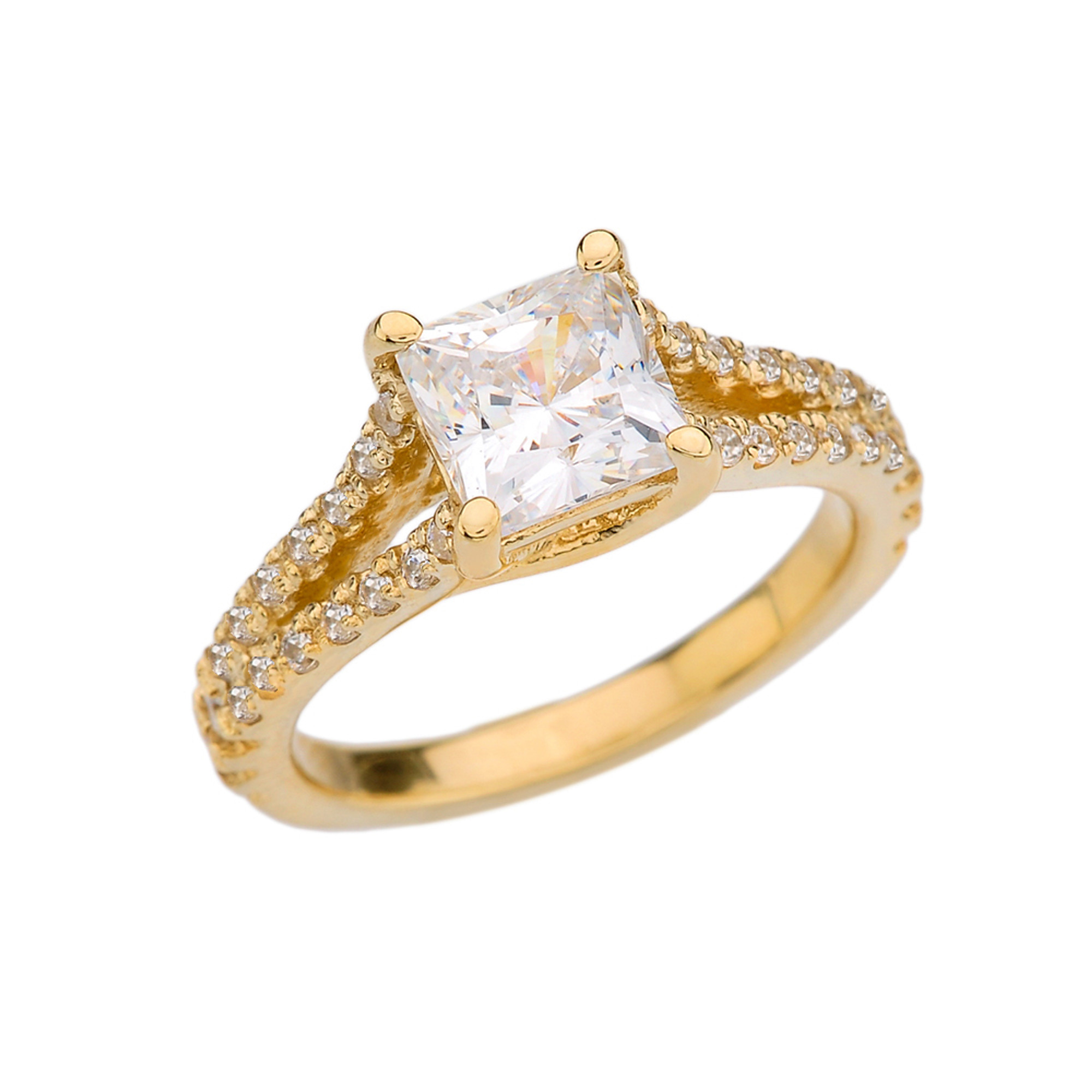 Yellow Gold 3 ct Total Double Raw Princess Cut Proposal/Engagement Ring