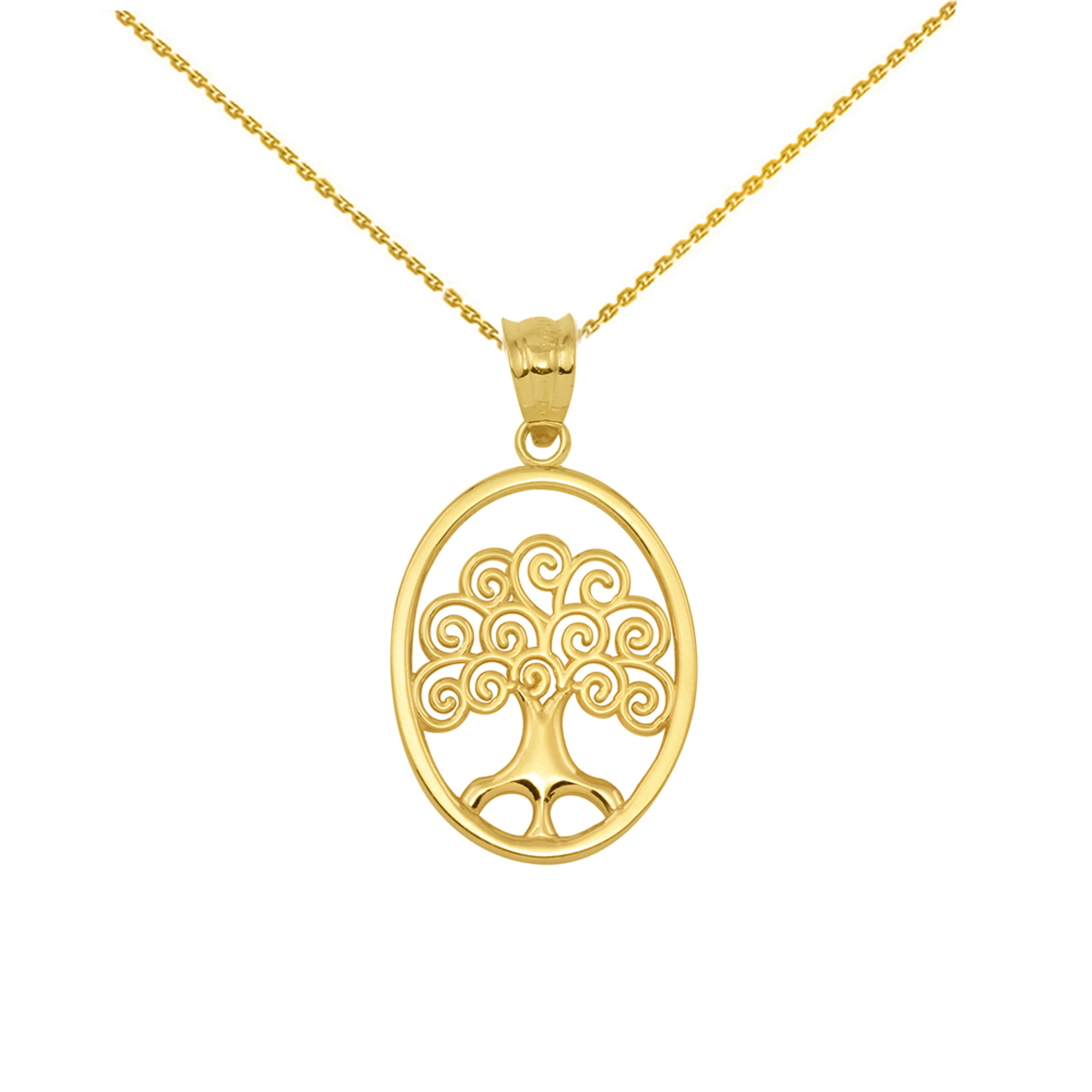 14K Real Solid Gold Family Tree of Life Pendant Necklace for Women