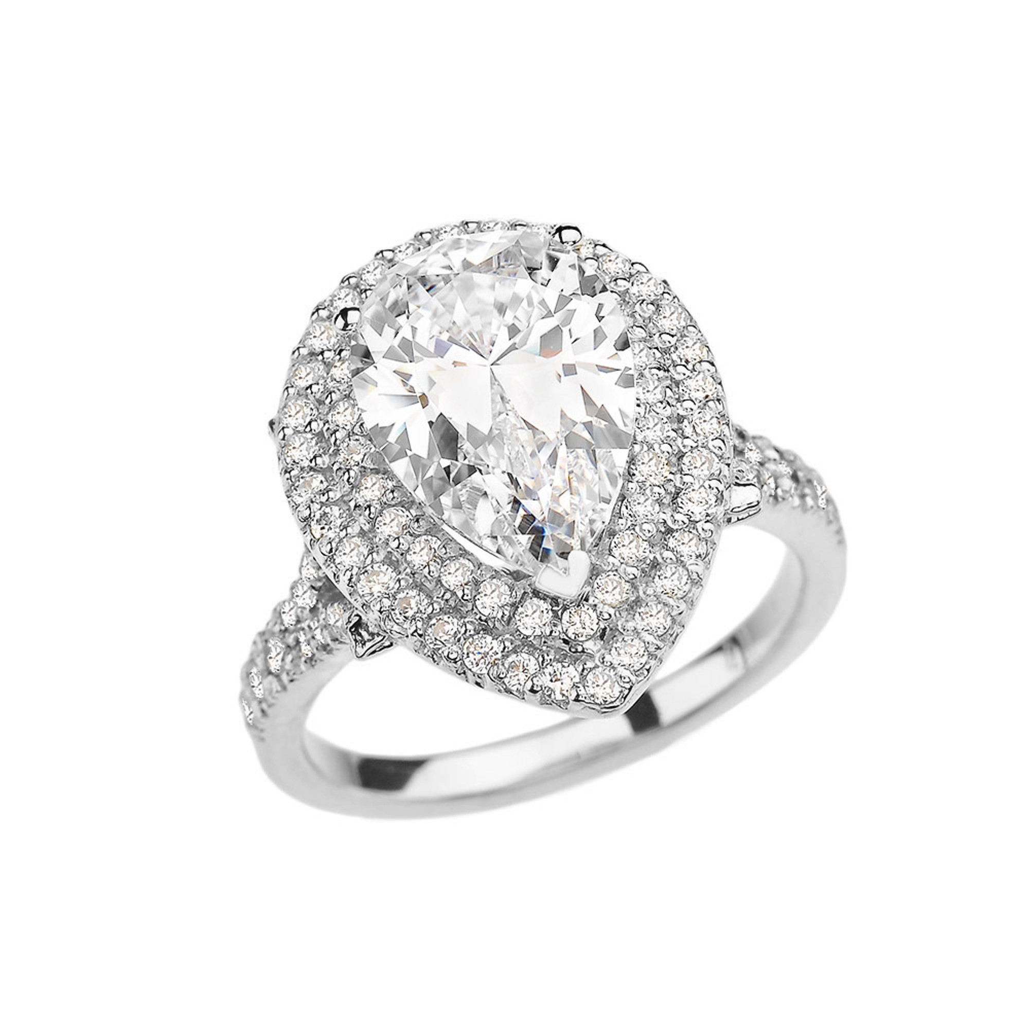 Double Raw Diamond Engagement Ring with 7 Carat Pear-Shaped CZ Center Stone  in White Gold