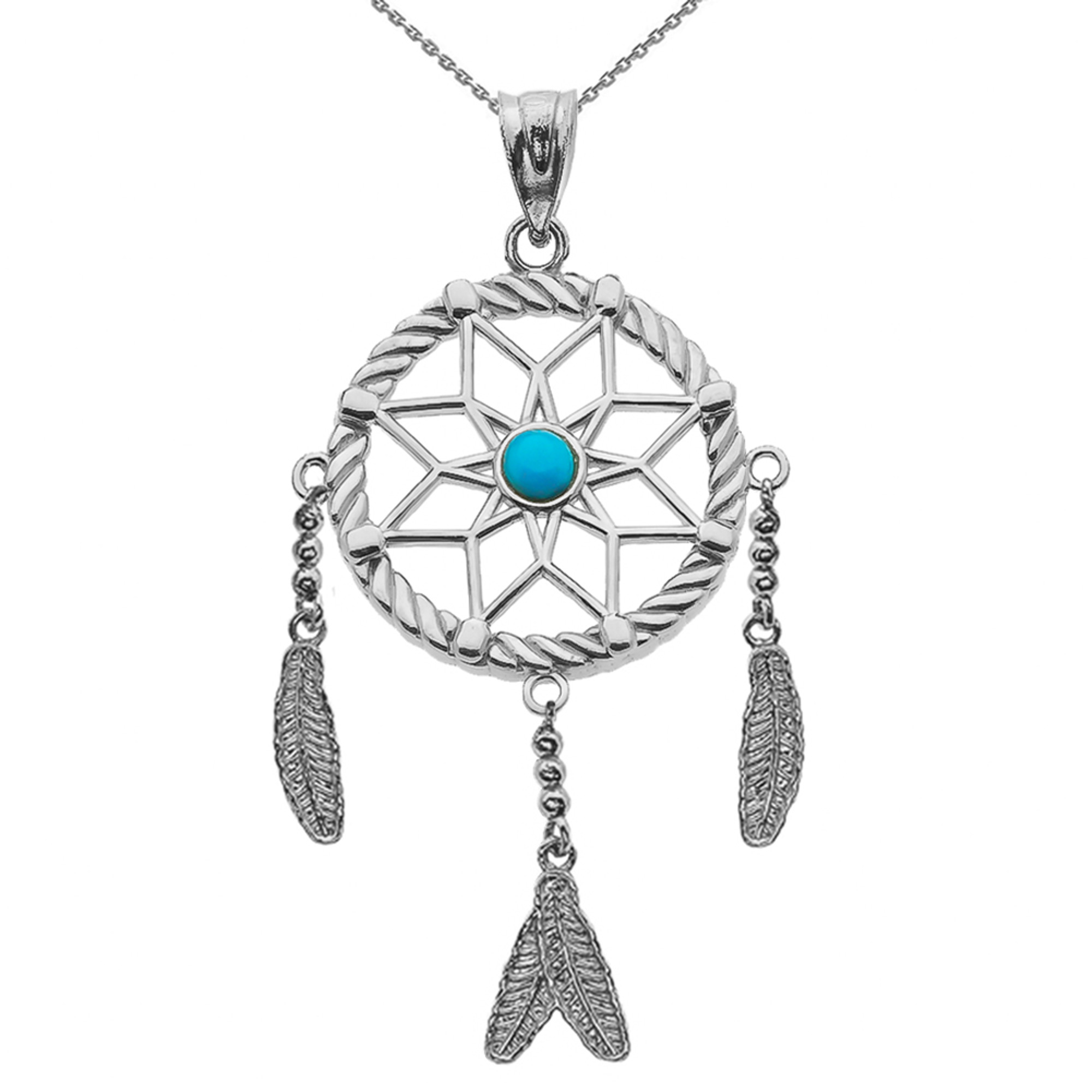 Sterling Silver And Turquoise Flower Dream Catcher Pendant