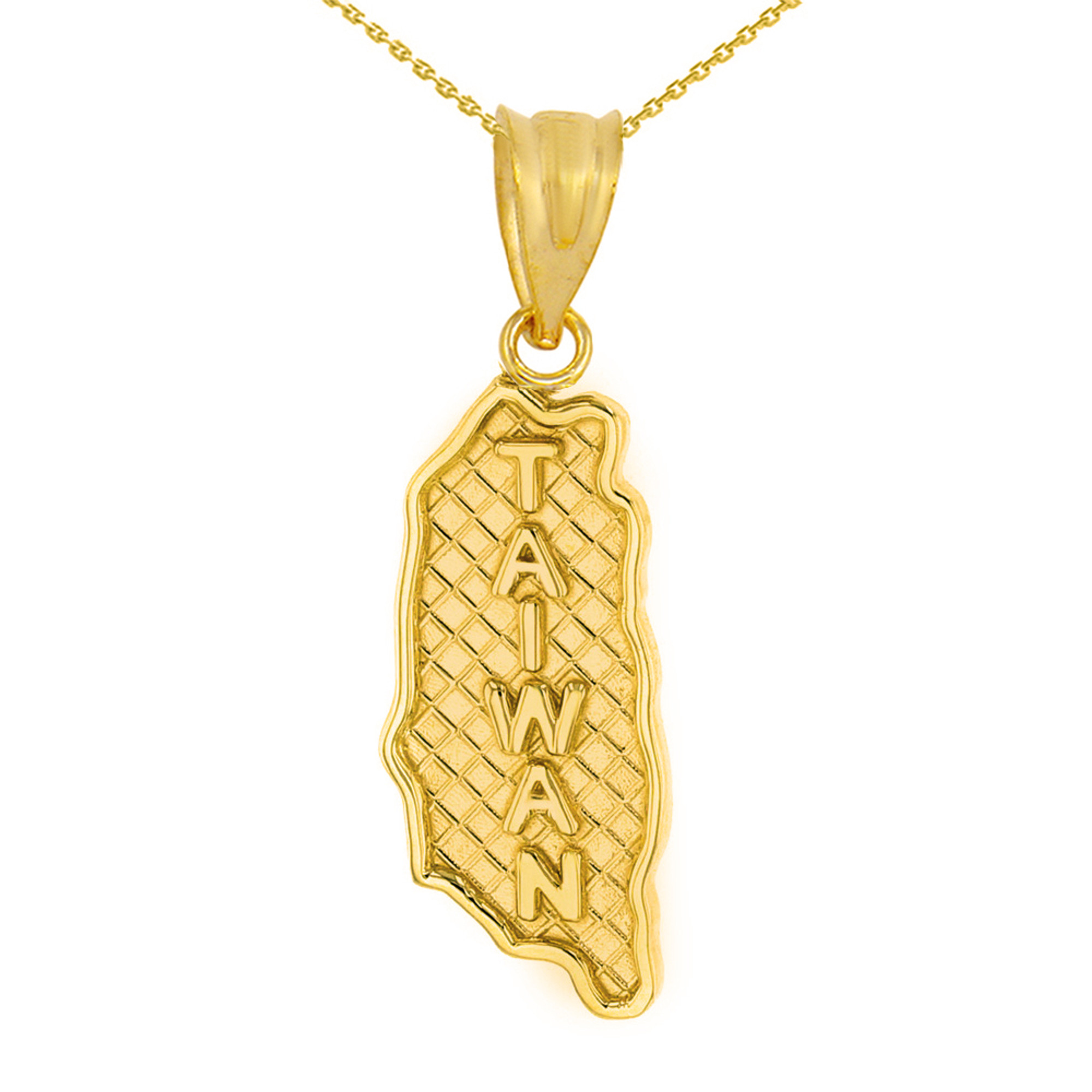 Solid Yellow Gold Country of Taiwan Geography Pendant Necklace