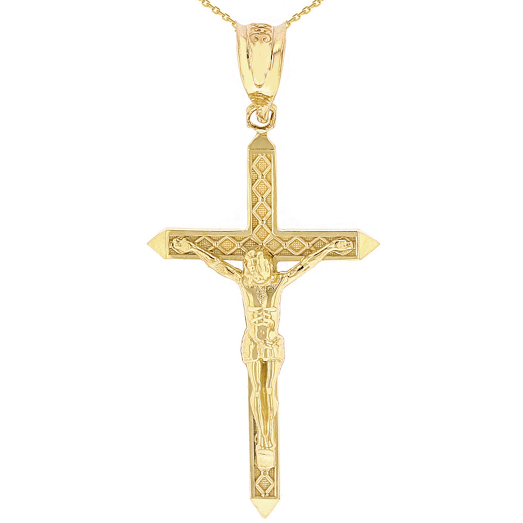 Solid Yellow Gold Passion Cross Crucifix Pendant Necklace 1.63