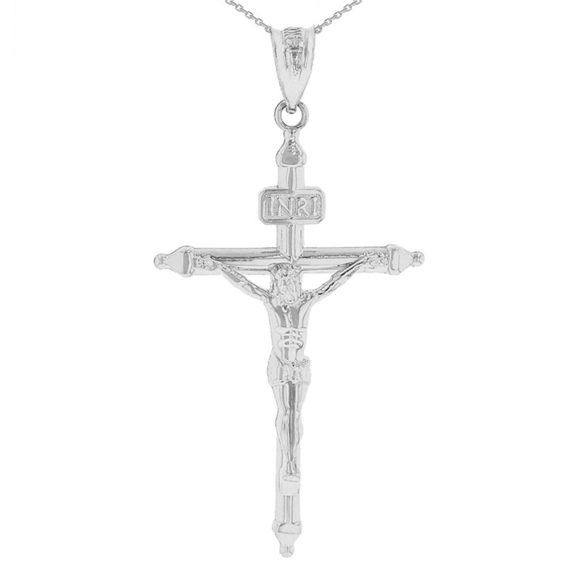 Sterling Silver INRI Christ Passion Cross Crucifix Pendant Necklace 1.7