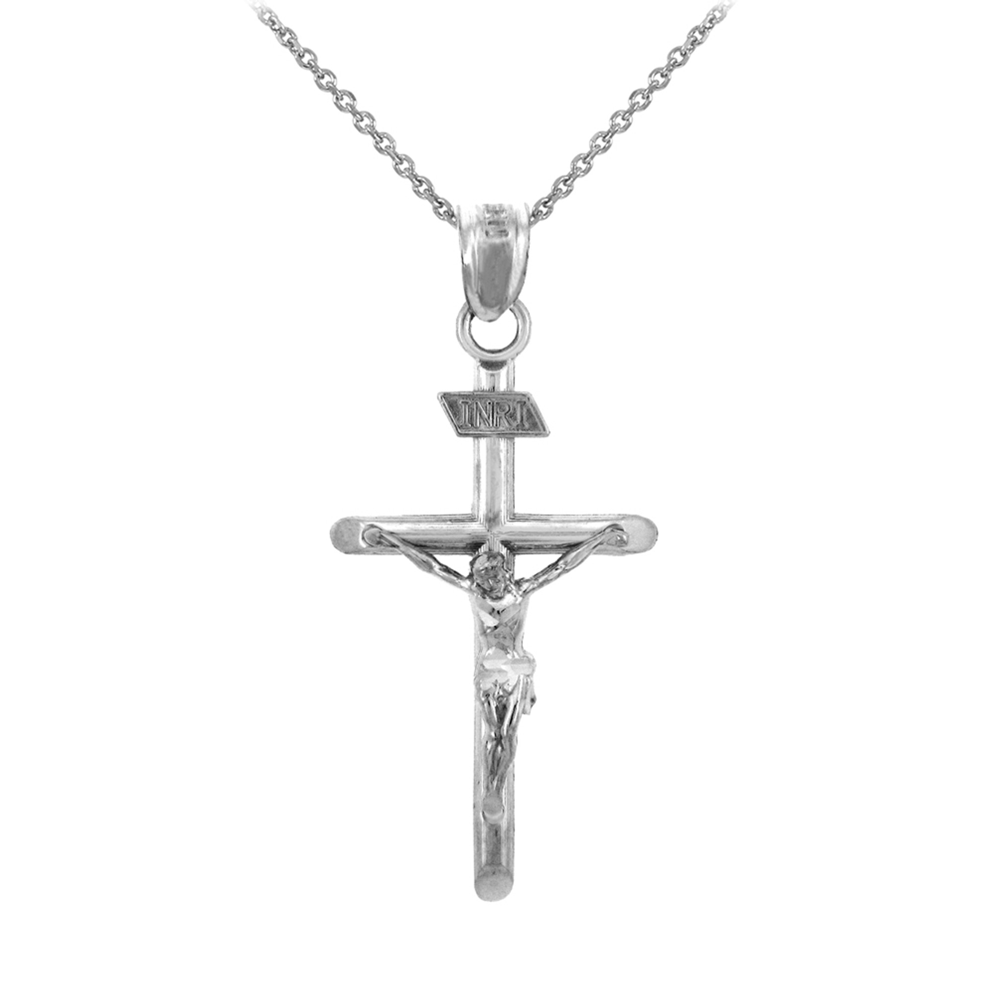 Sterling Silver INRI Crucifix Pendant Necklace