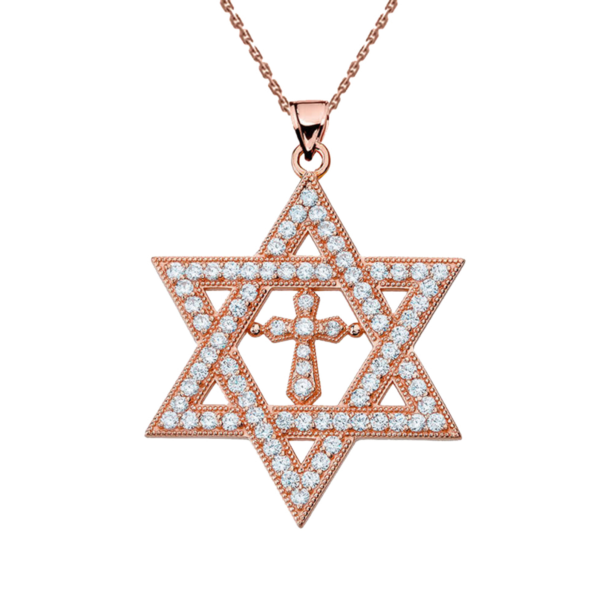 Rose Gold Diamond Judaeo-Christian Pendant Necklace ( 1.4" )