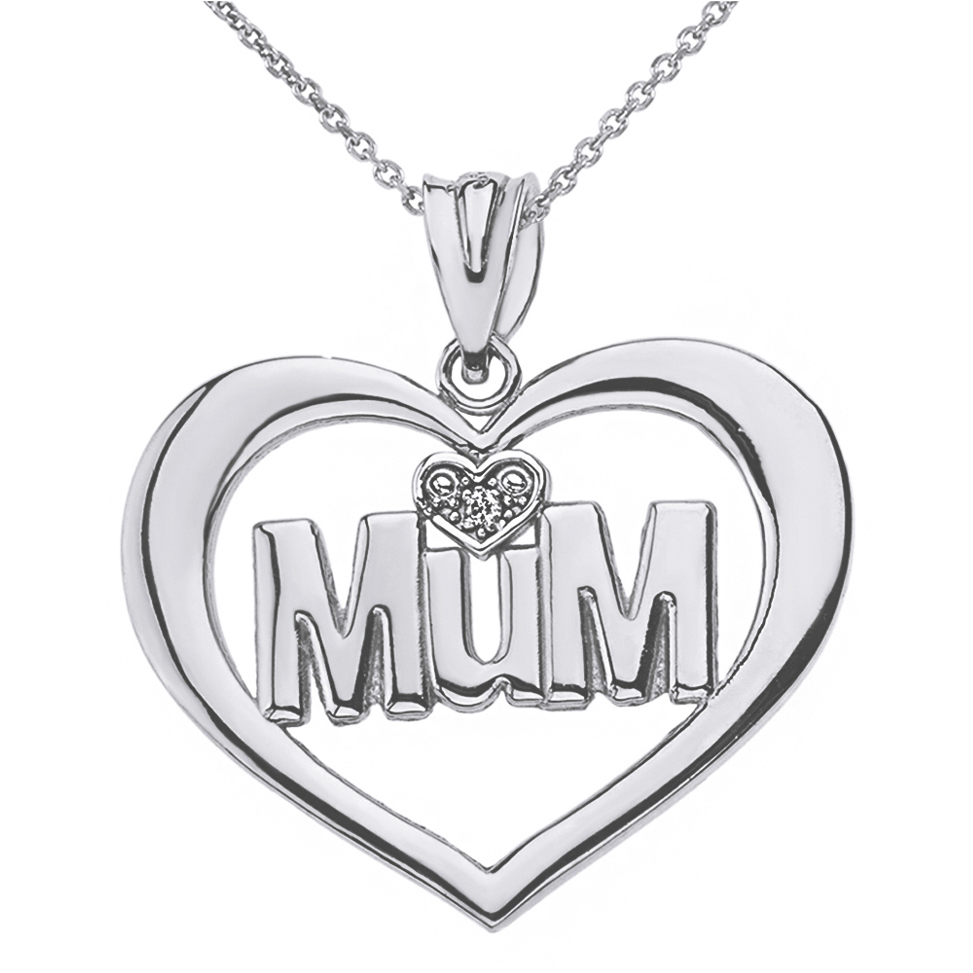 Sterling Silver Cubic Zirconia Mum Heart Pendant in White | Prouds