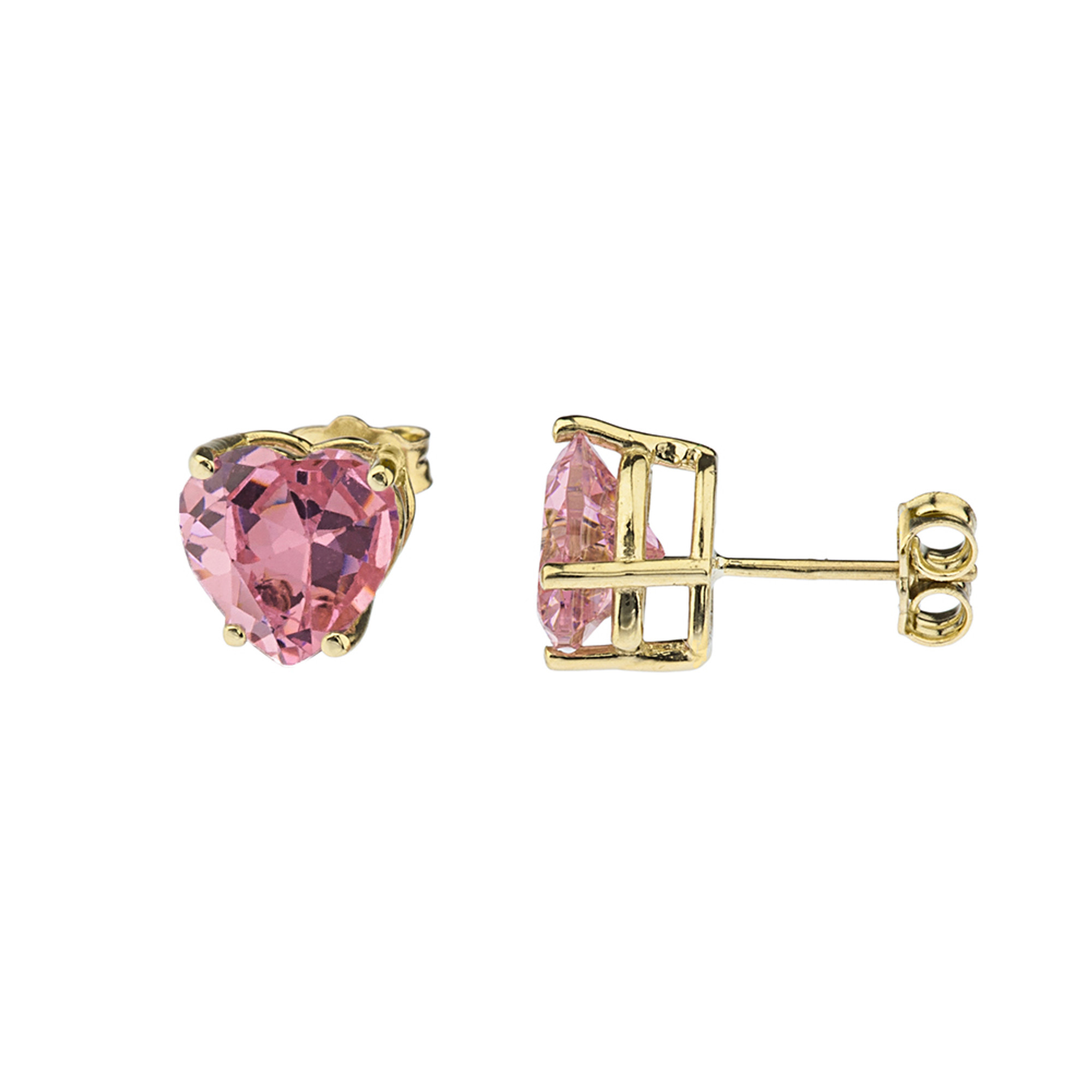 10K Gold Princes Cut Stud Earrings Cubic Zirconia - Ruby Lane