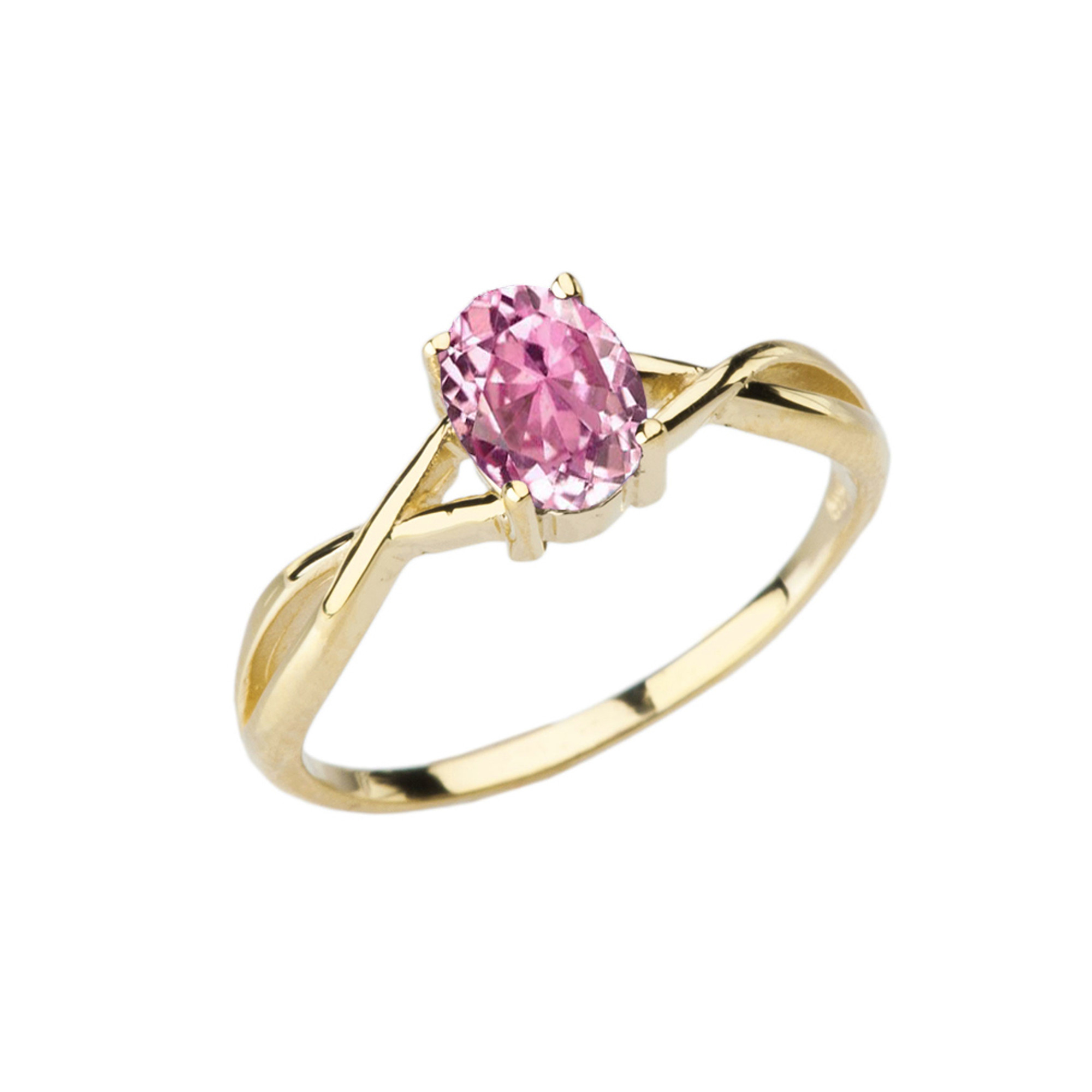 Dainty Yellow Gold Infinity Design Pink Cubic Zirconia (PCZ) Solitaire Ring