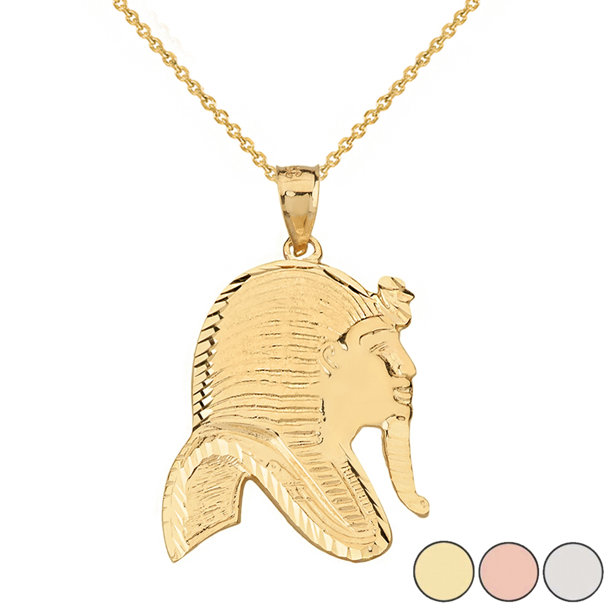 Egyptian King Tut Profile Pendant Necklace in Solid Gold (Yellow