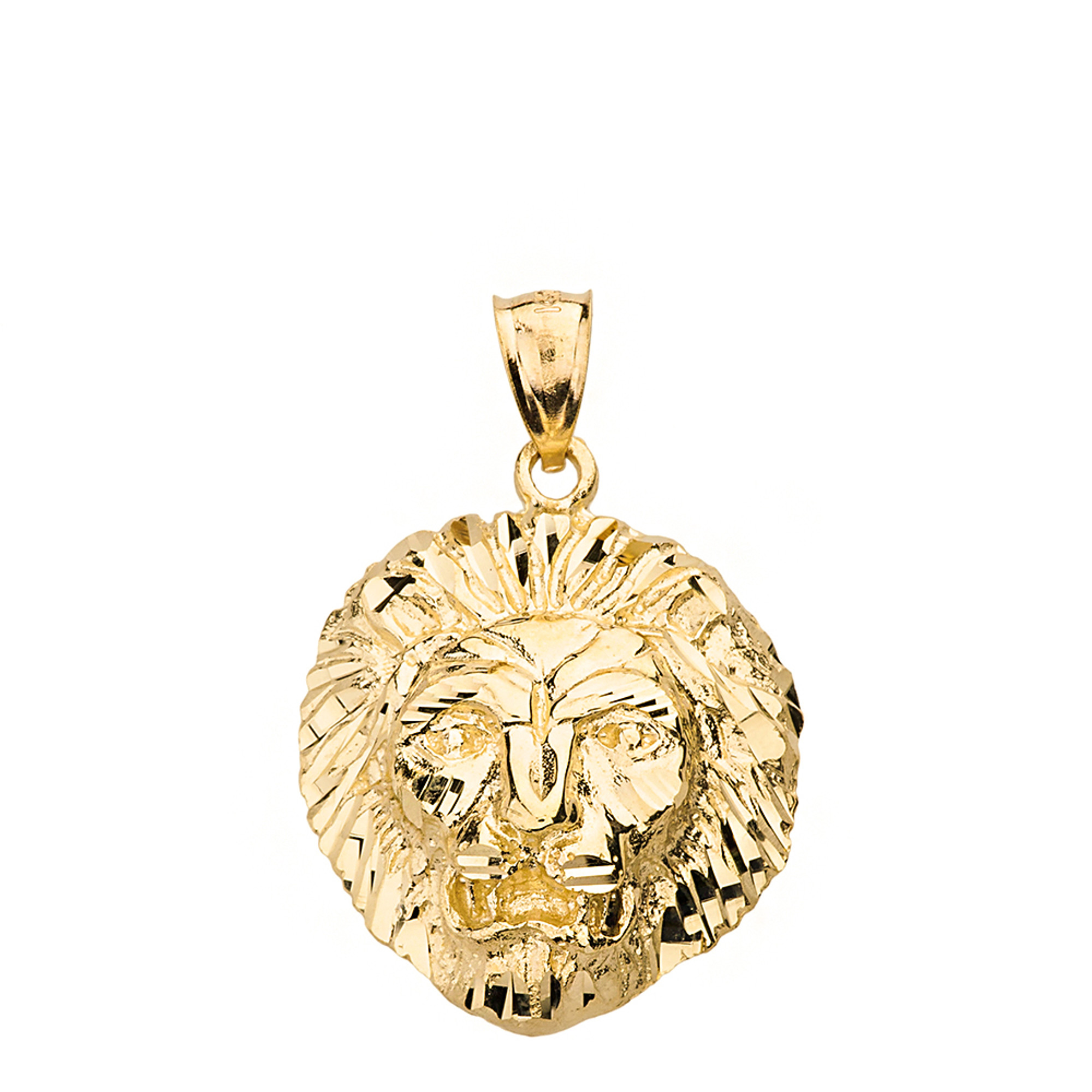 Diamond Cut Leo Zodiac Roaring Lion Head Pendant Necklace in Solid Gold ...