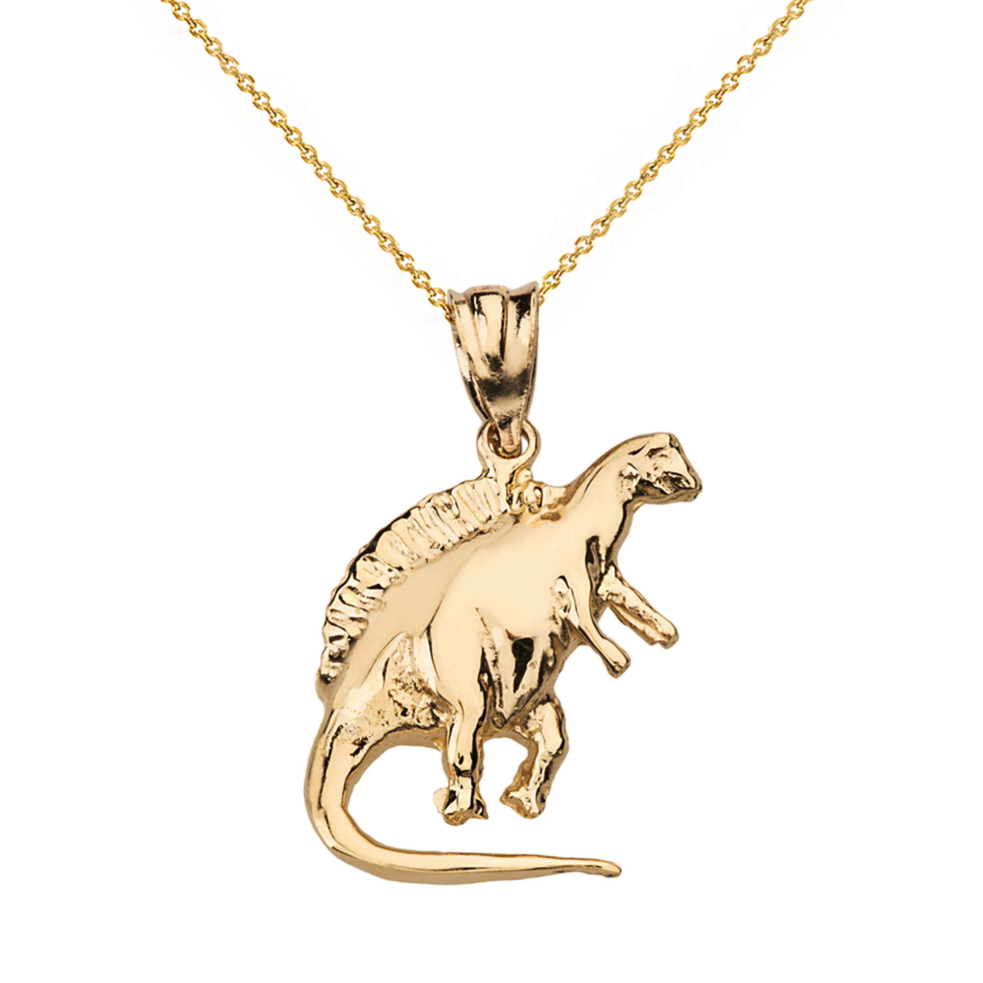 Solid Yellow Gold Spinosaurus Dinosaur Pendant Necklace