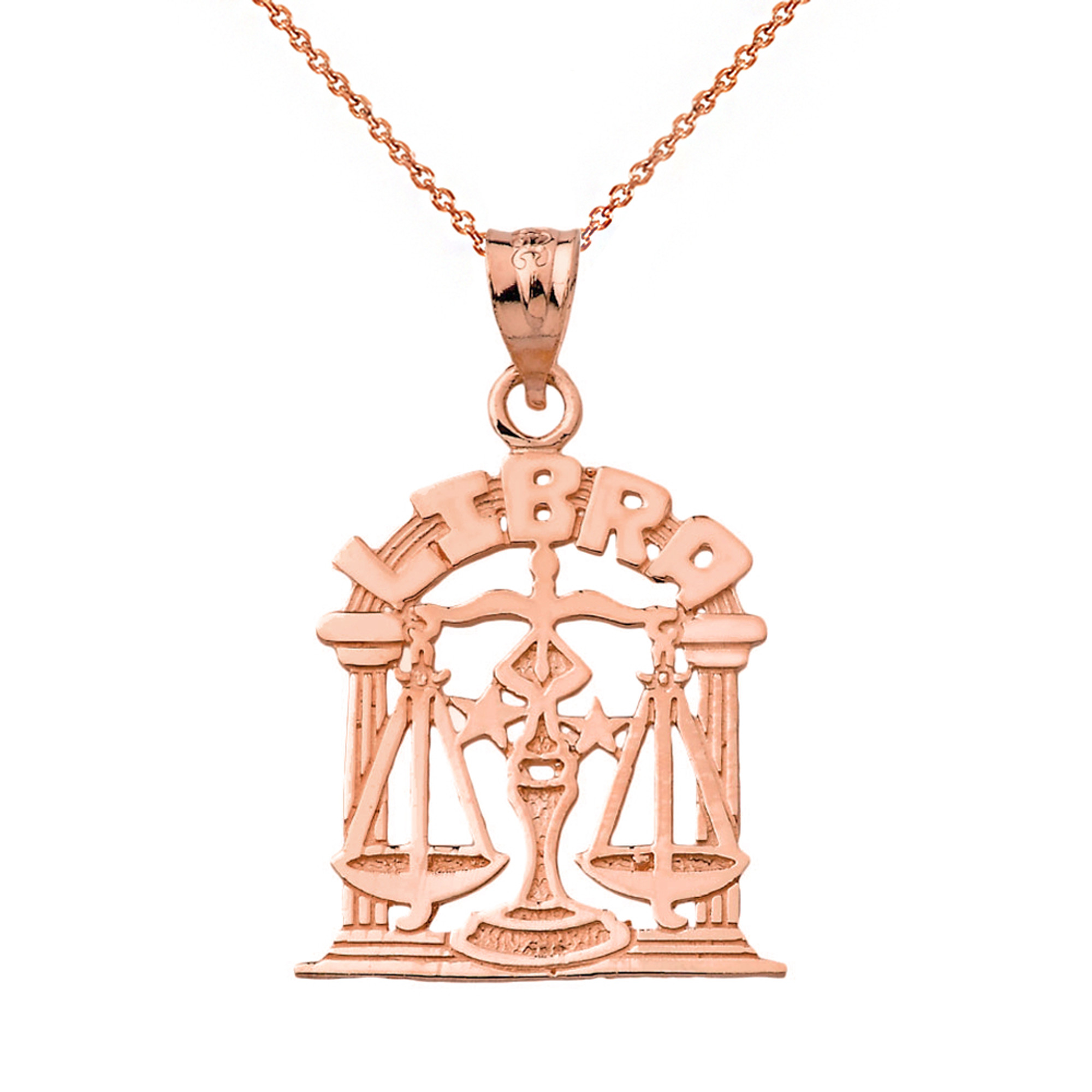 Solid Rose Gold Zodiac Libra Pendant Necklace