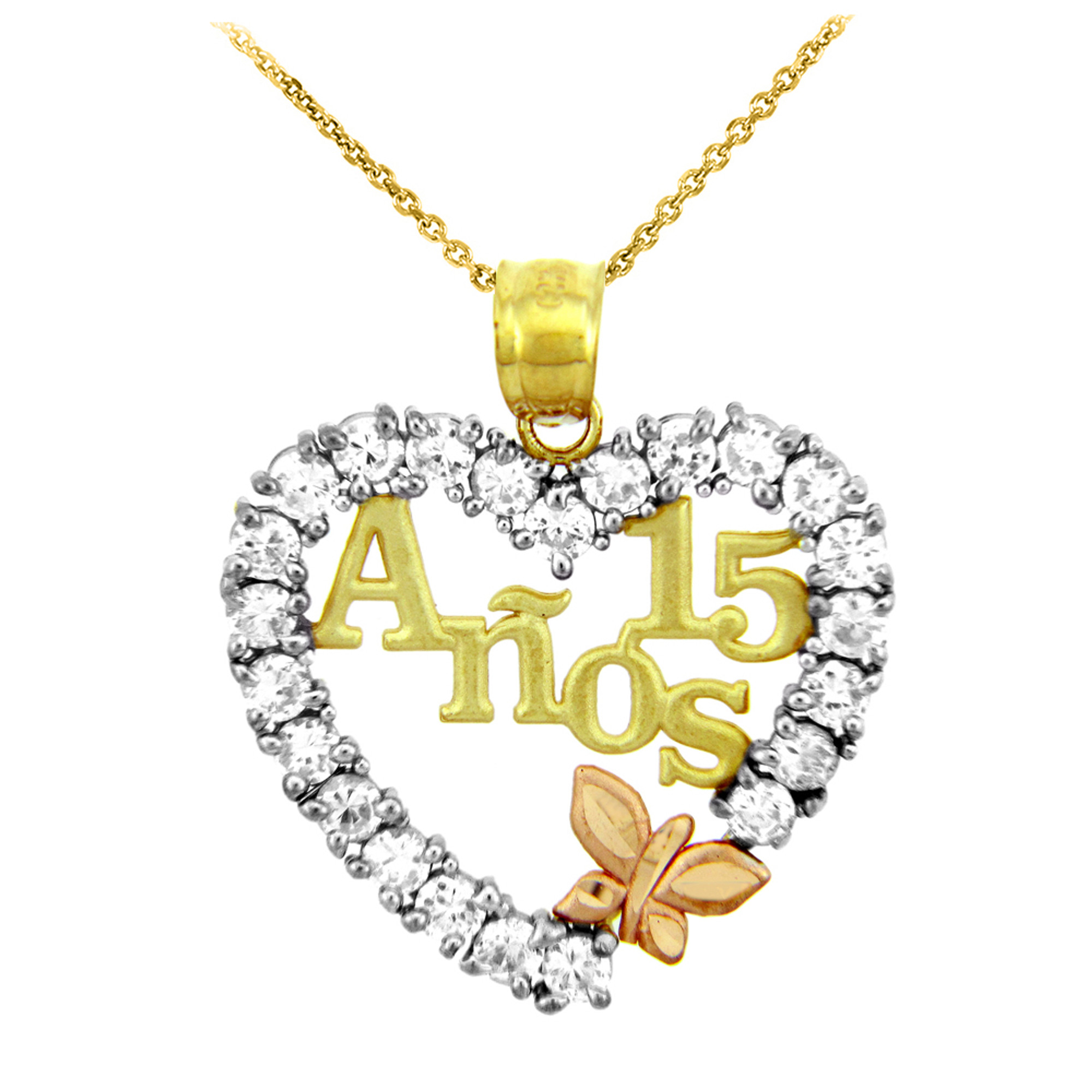 Quinceañera Pendant Necklace 14K Two-Tone Gold 18