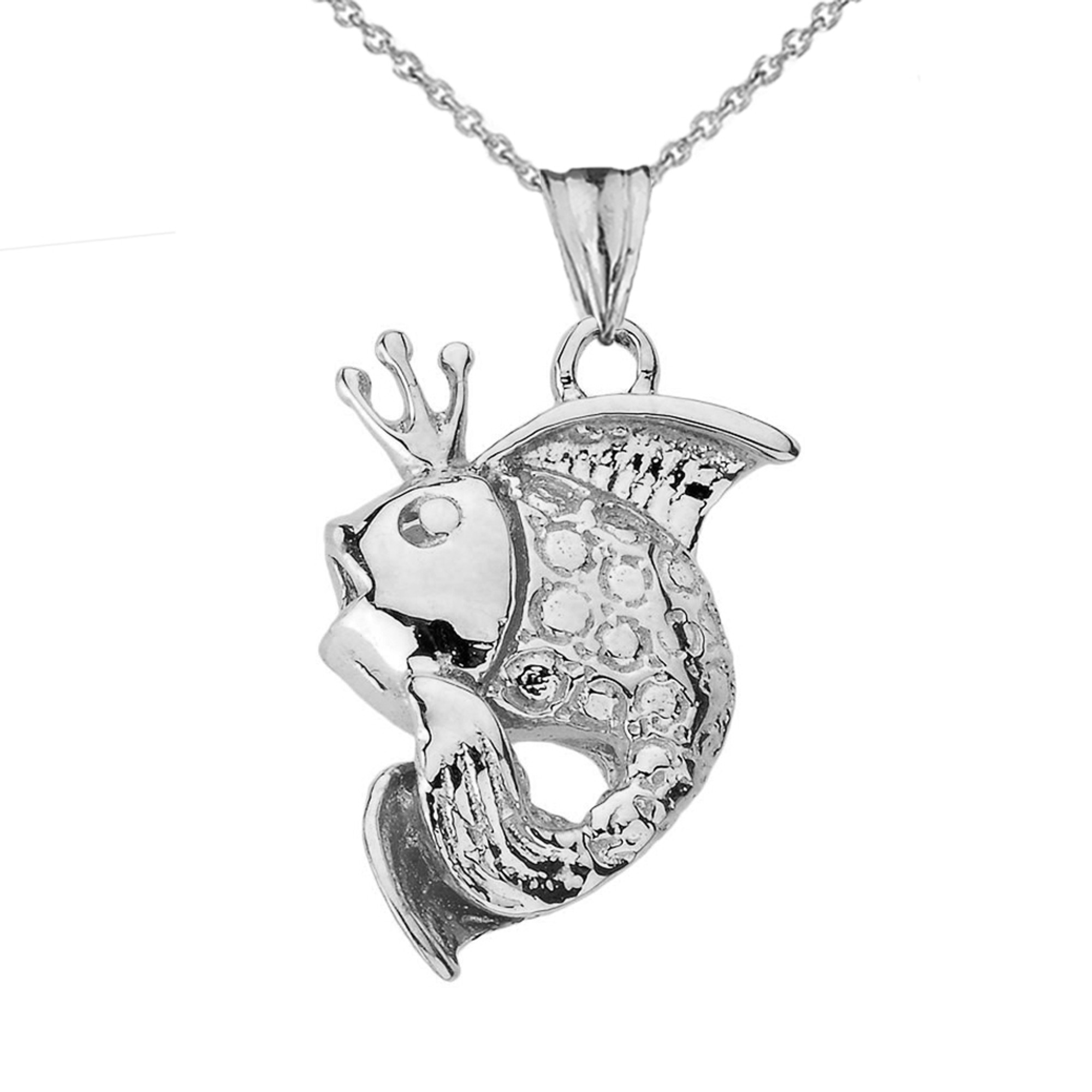 King Gold Fish Pendant Necklace in Sterling Silver