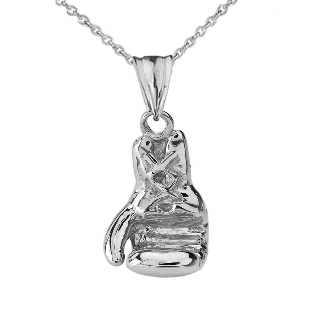 Boxing Glove Pendant Necklace in White Gold