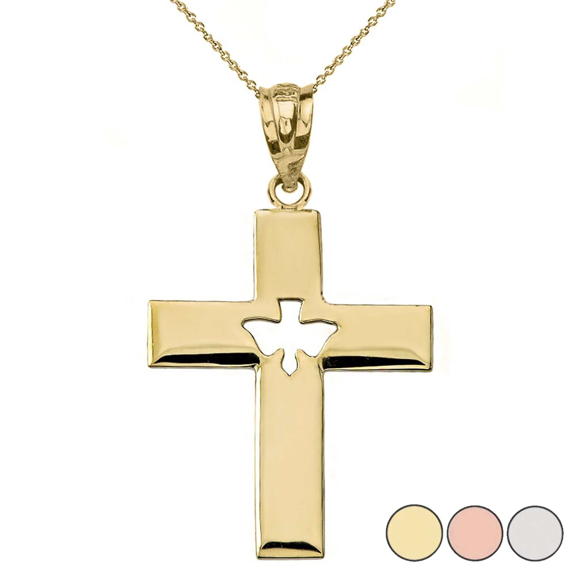 Cross with Dove Holy Spirit Cut Out Pendant Necklace in Gold  (Yellow/Rose/White)