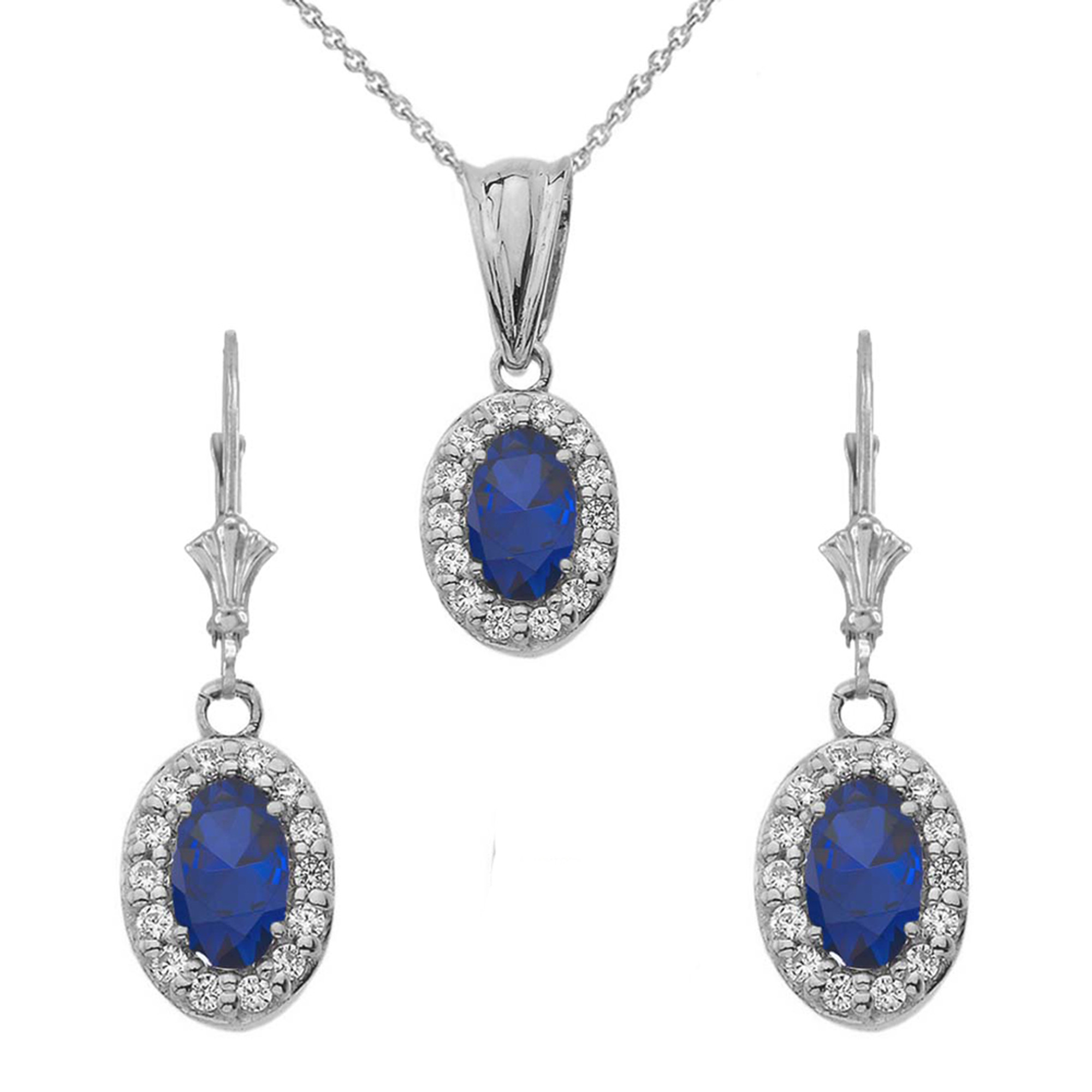 Sterling Silver 'September' Birthstone Sapphire Earrings Necklace Set |  Everyday Jewelry