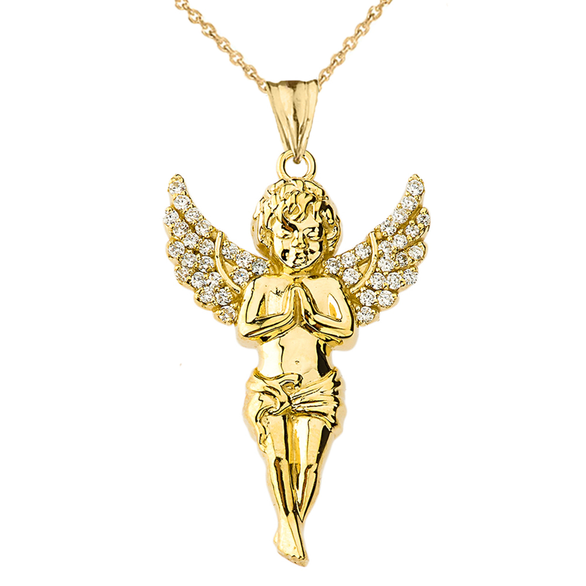 Diamond Angel Pendant Necklace in Yellow Gold