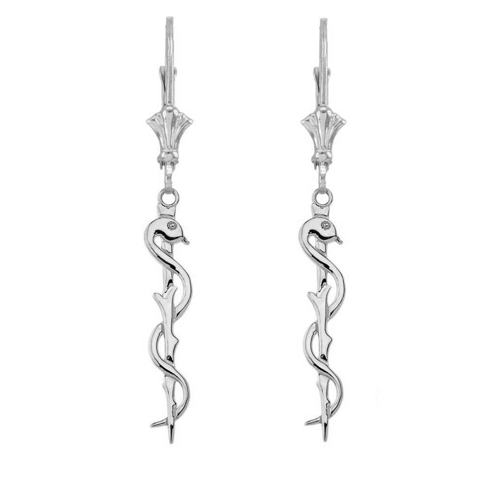 Asclepius Medicine Symbol Earrings in Sterling Silver