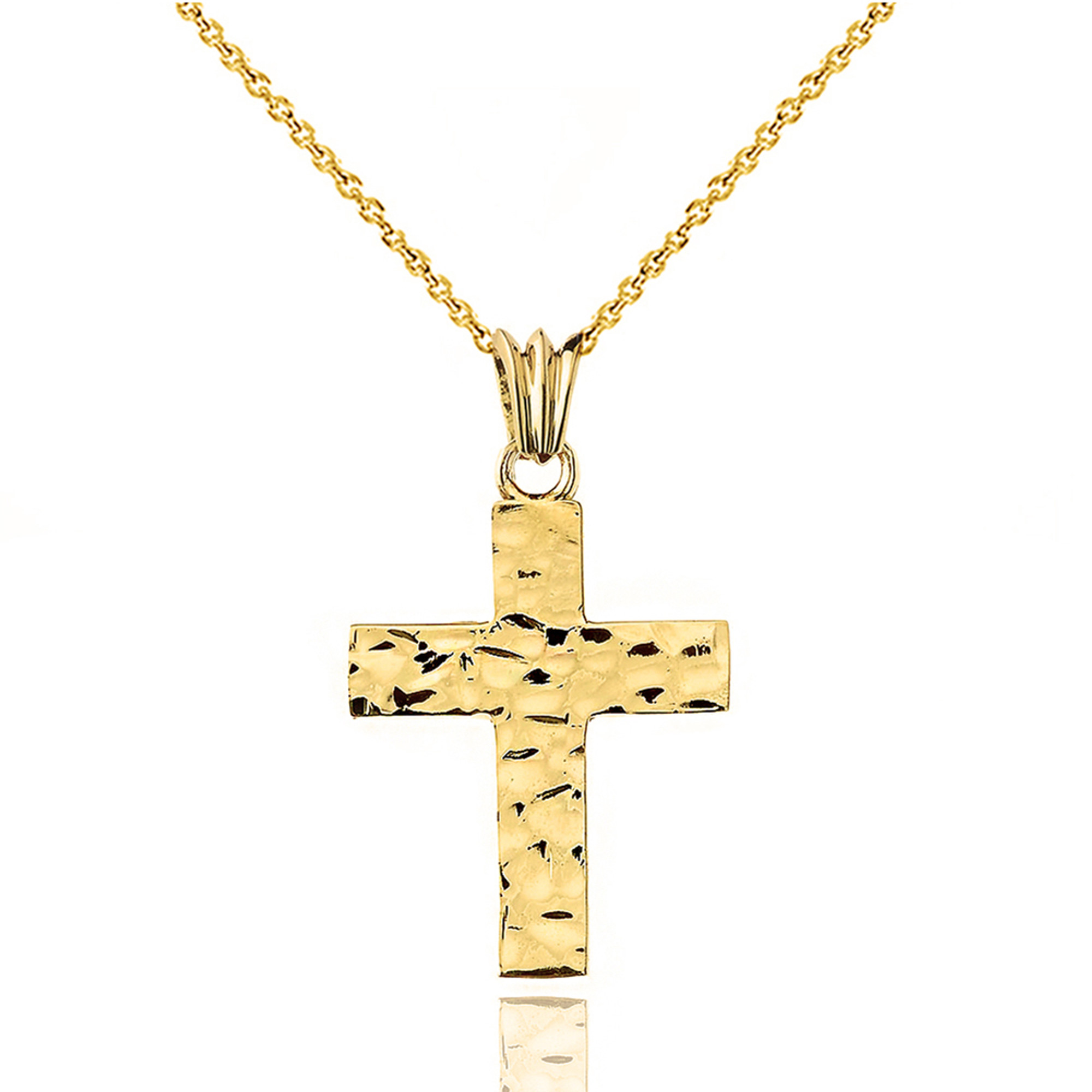 Hammered Solid Cross in Yellow Gold (1.3