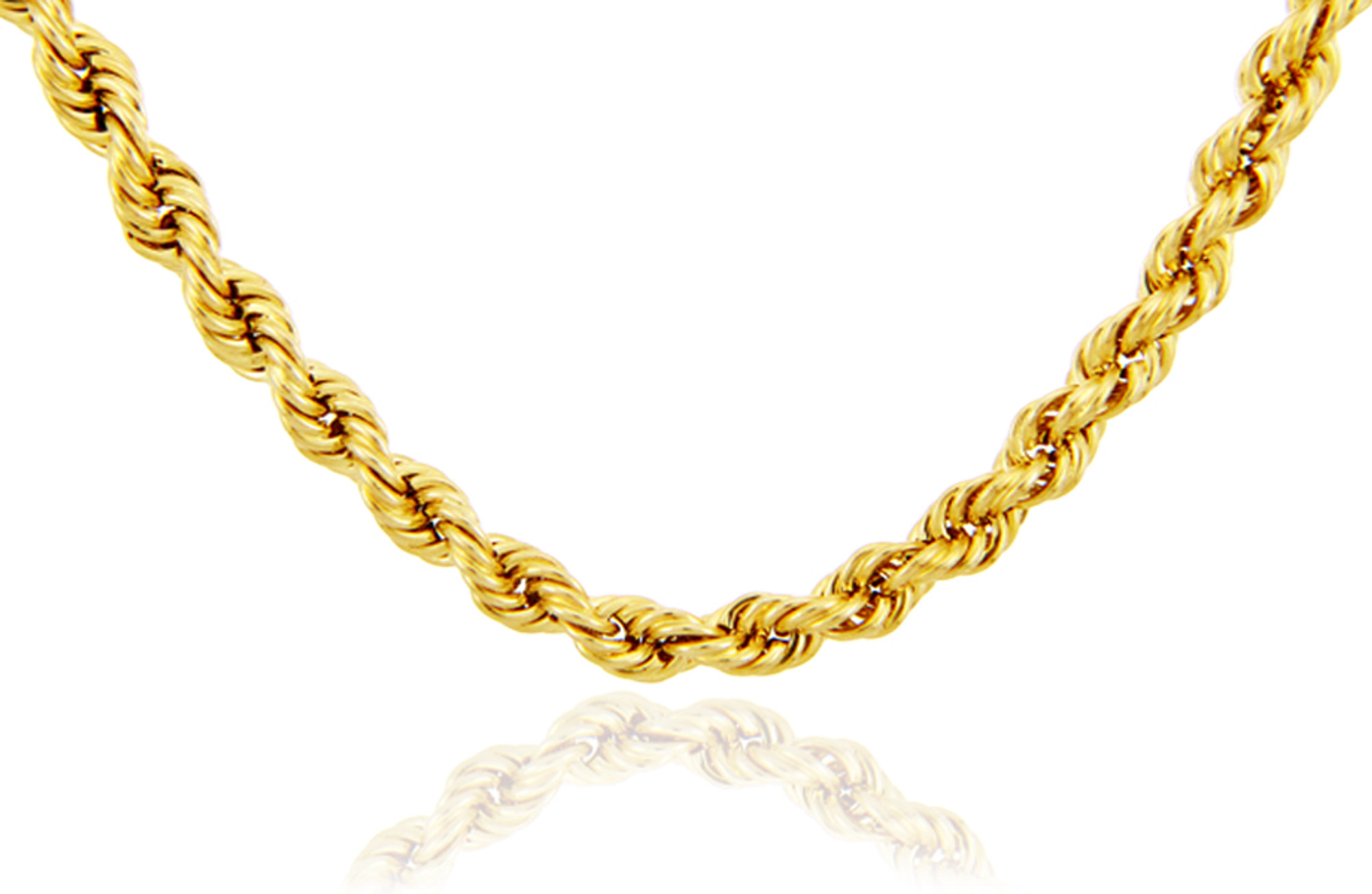 10k Yellow Gold 2mm Ultralight Rope Chain Link Necklace