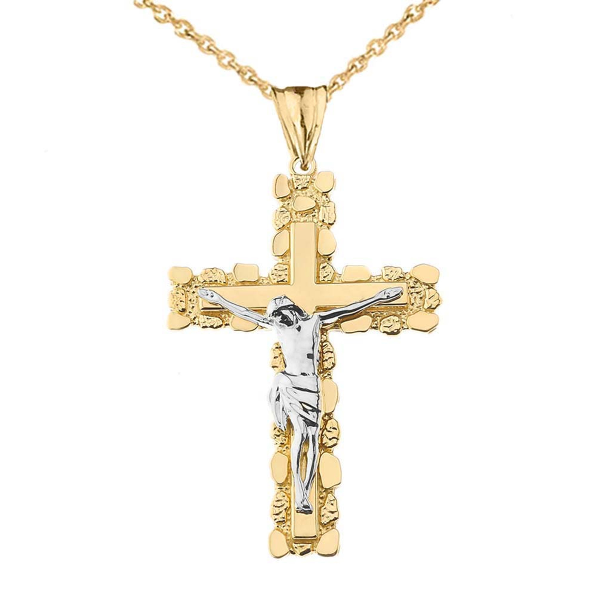 9ct Gold Two Tone 24mm Cross Pendant | Angus & Coote