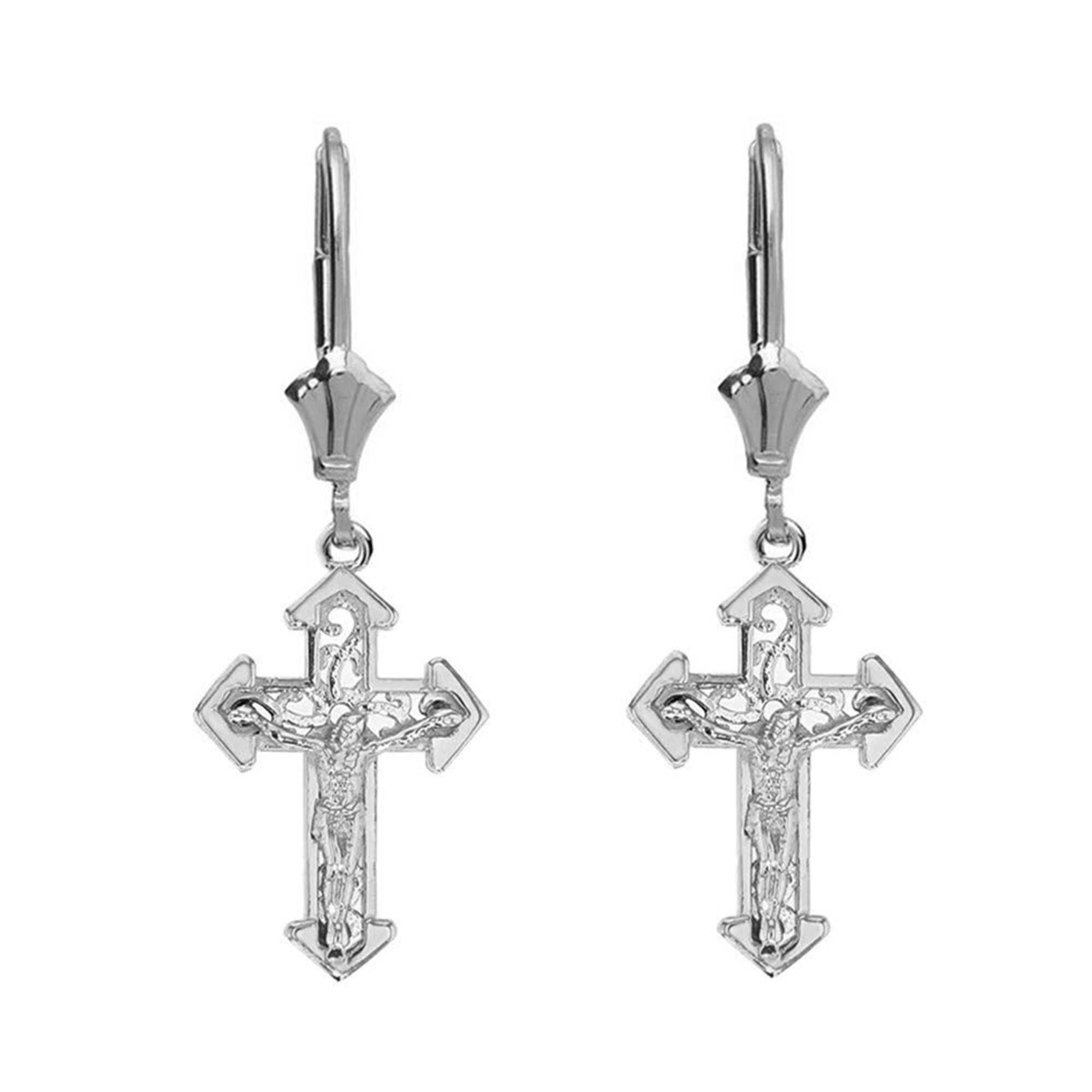 Sterling Silver Dainty Fitchee Crucifix Earrings