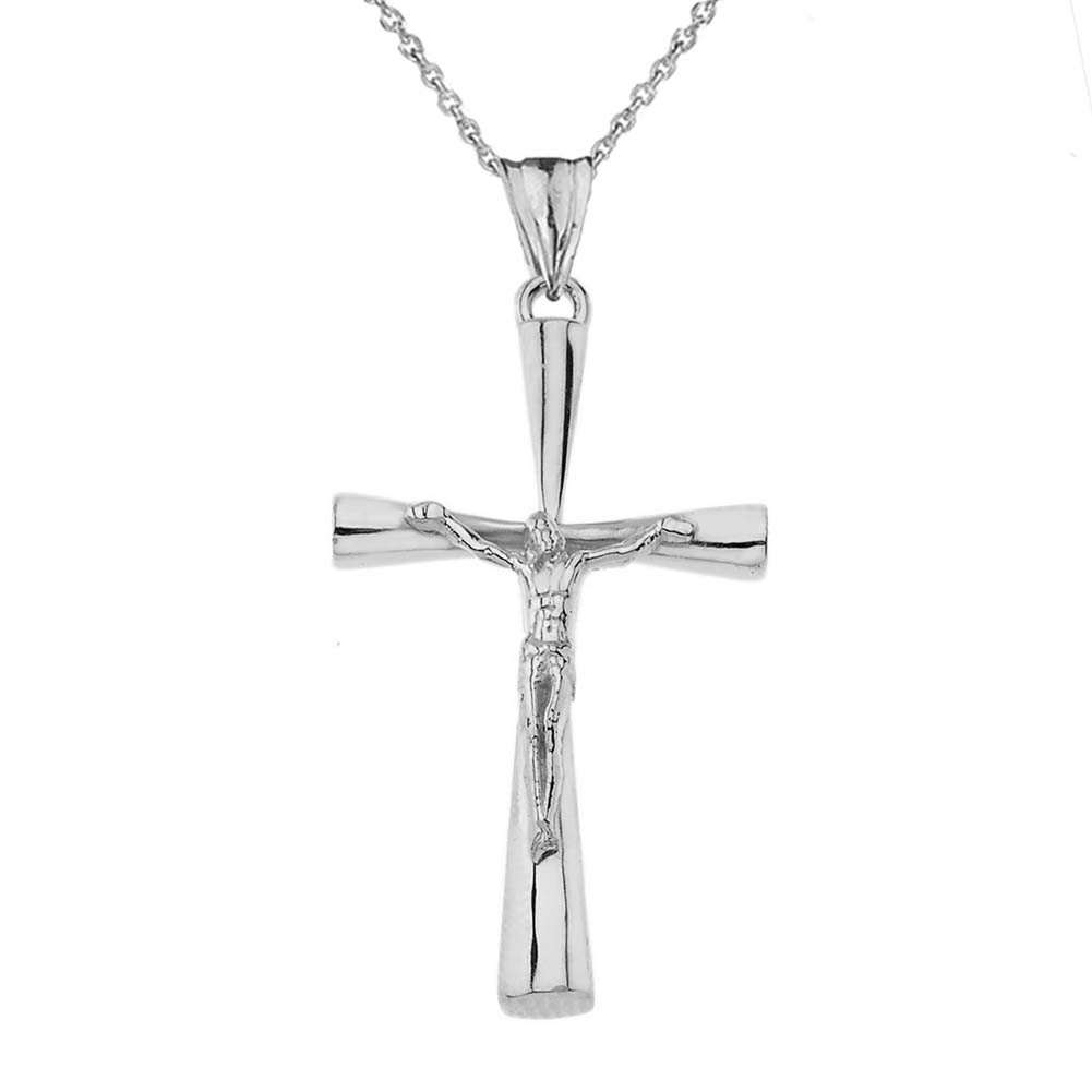 Crucifix Cross Pendant Necklace In Sterling Silver (Large)