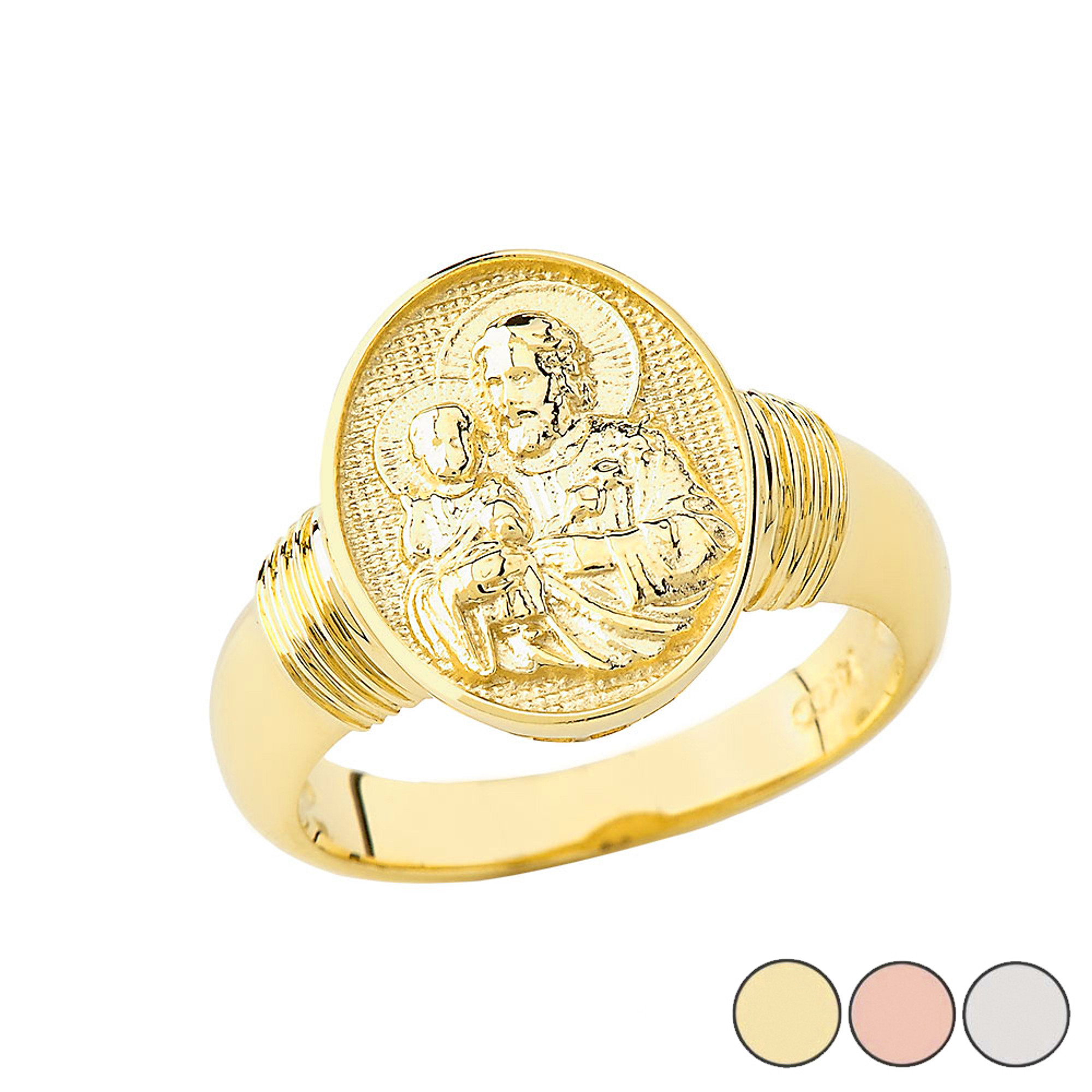 Saint Joseph Oval Ring In Solid Gold (Yellow/Rose/White)