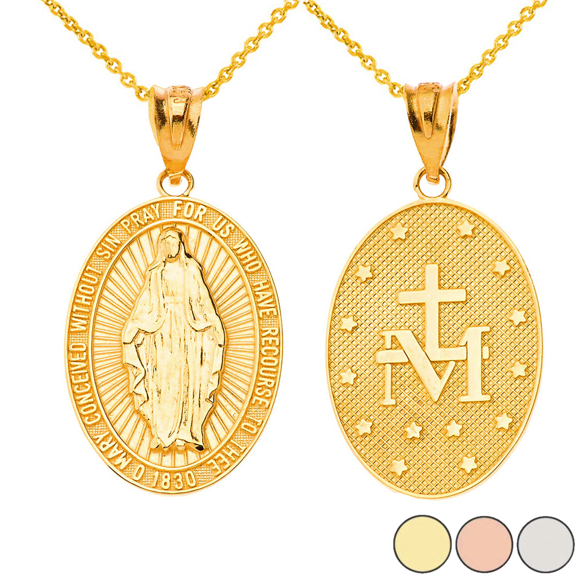 Miraculous Medal Yellow and White Gold