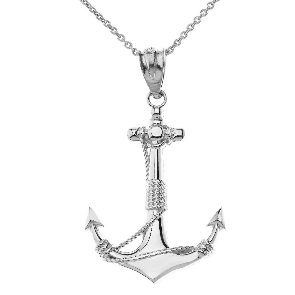 14K Gold Ship Anchor and Rope Pendant