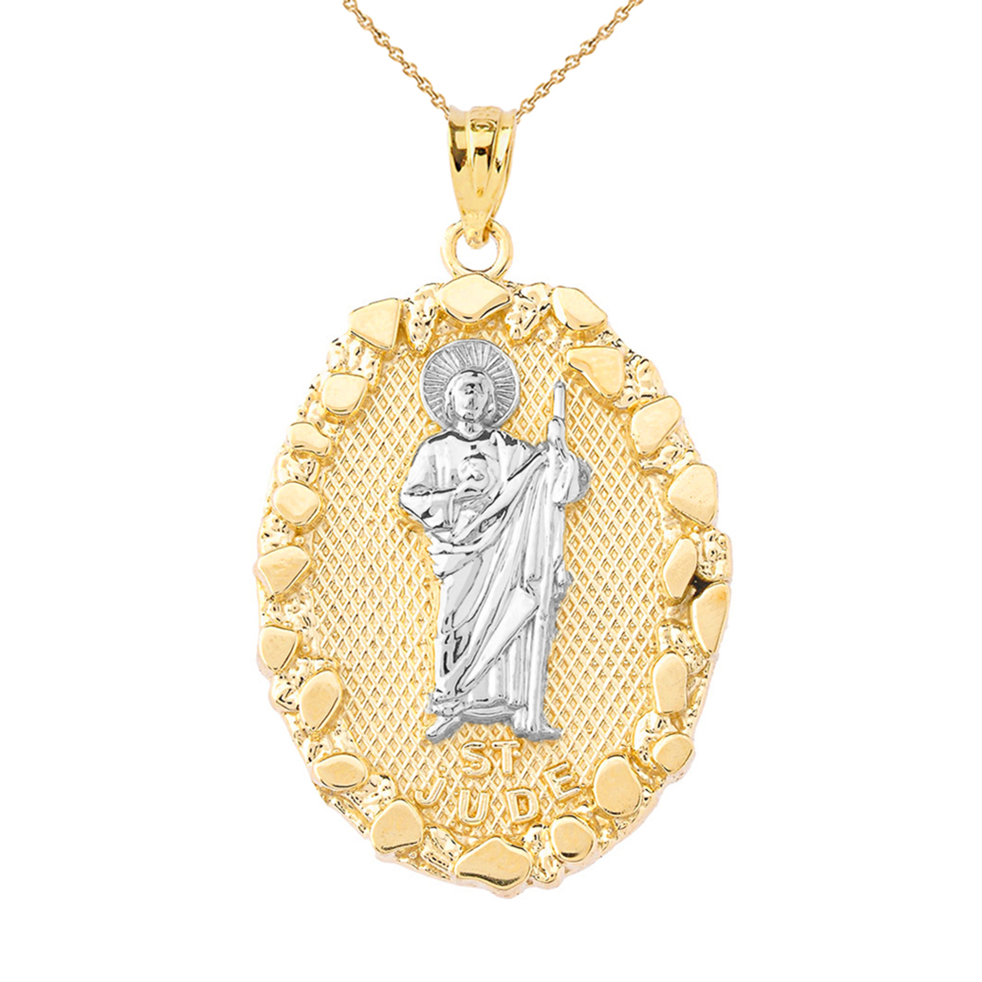 Sterling Silver Saint Jude Pray for Us Round Charm Pendant Necklace