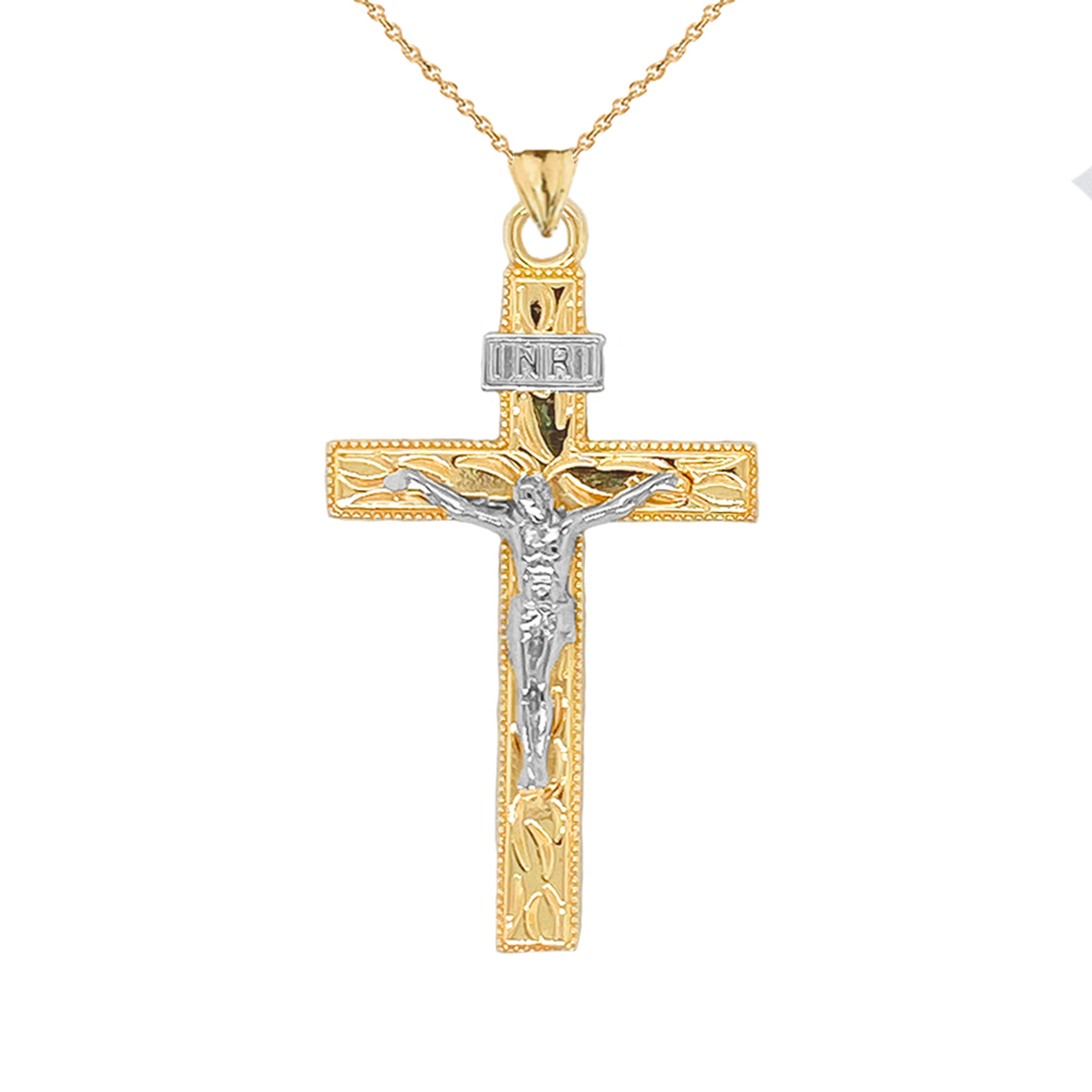 7/8 Inch Two-Tone Sterling Silver Tubular Cross Necklace