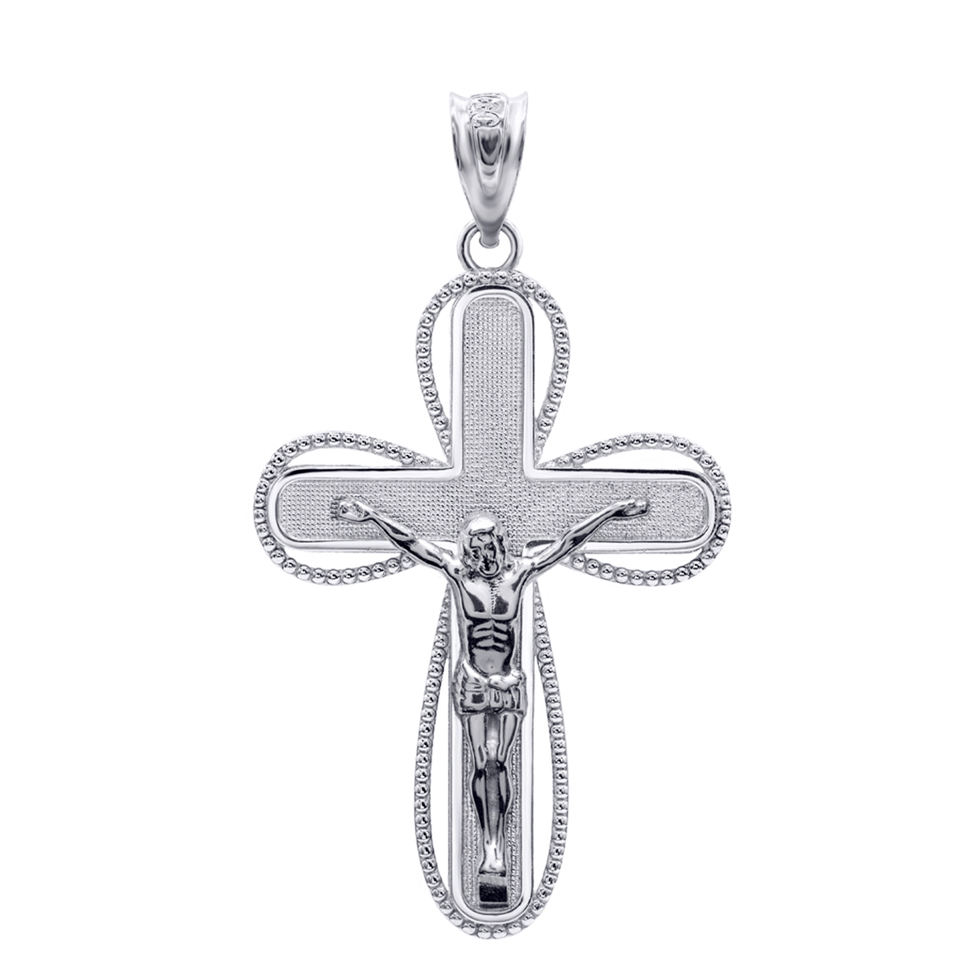 Silver 3D Rounded Christ Crucifix Cross Pendant Necklace(S/M/L)
