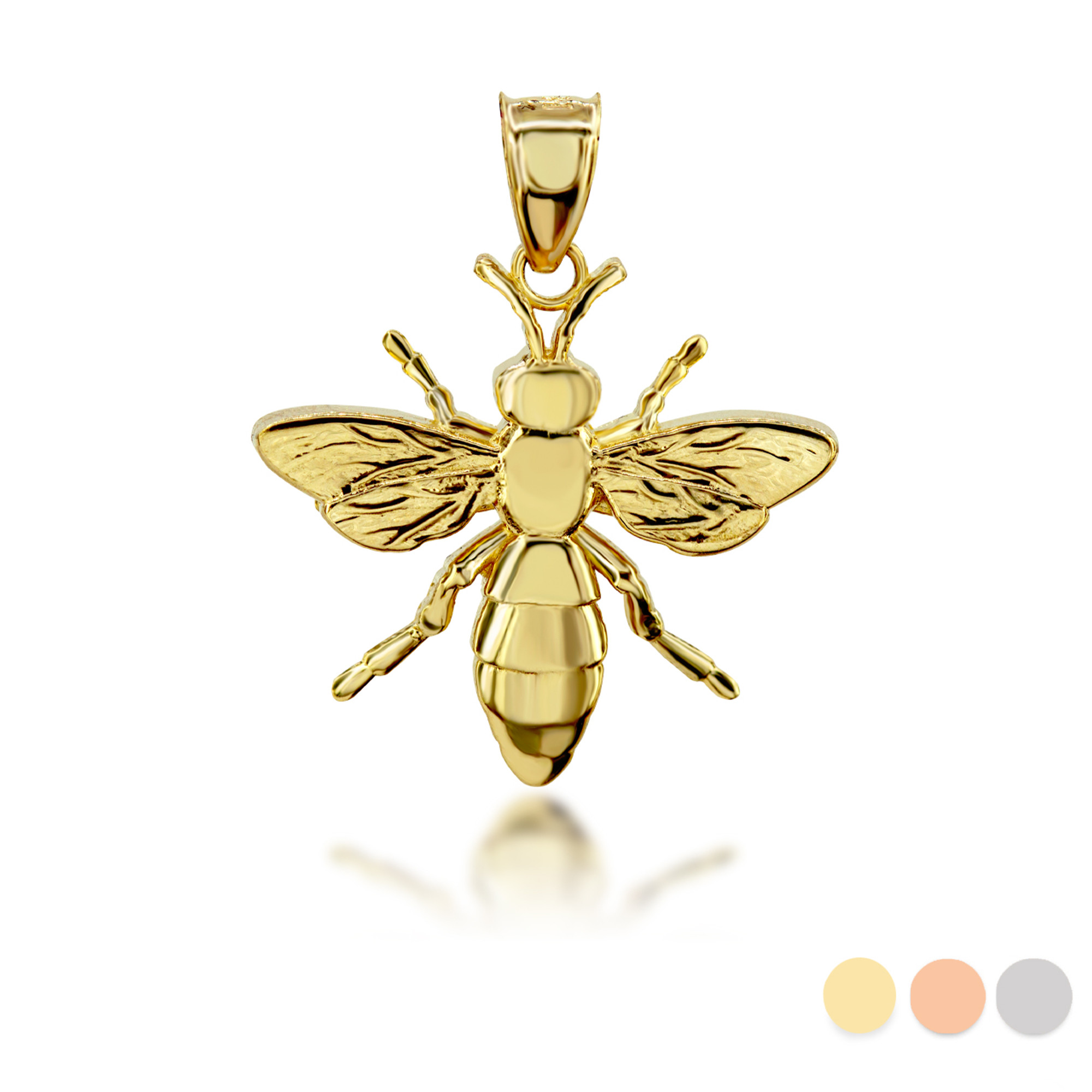 Gold 3D Bumble Bee Charm Pendant Necklace (Available in Yellow/Rose/White  Gold)