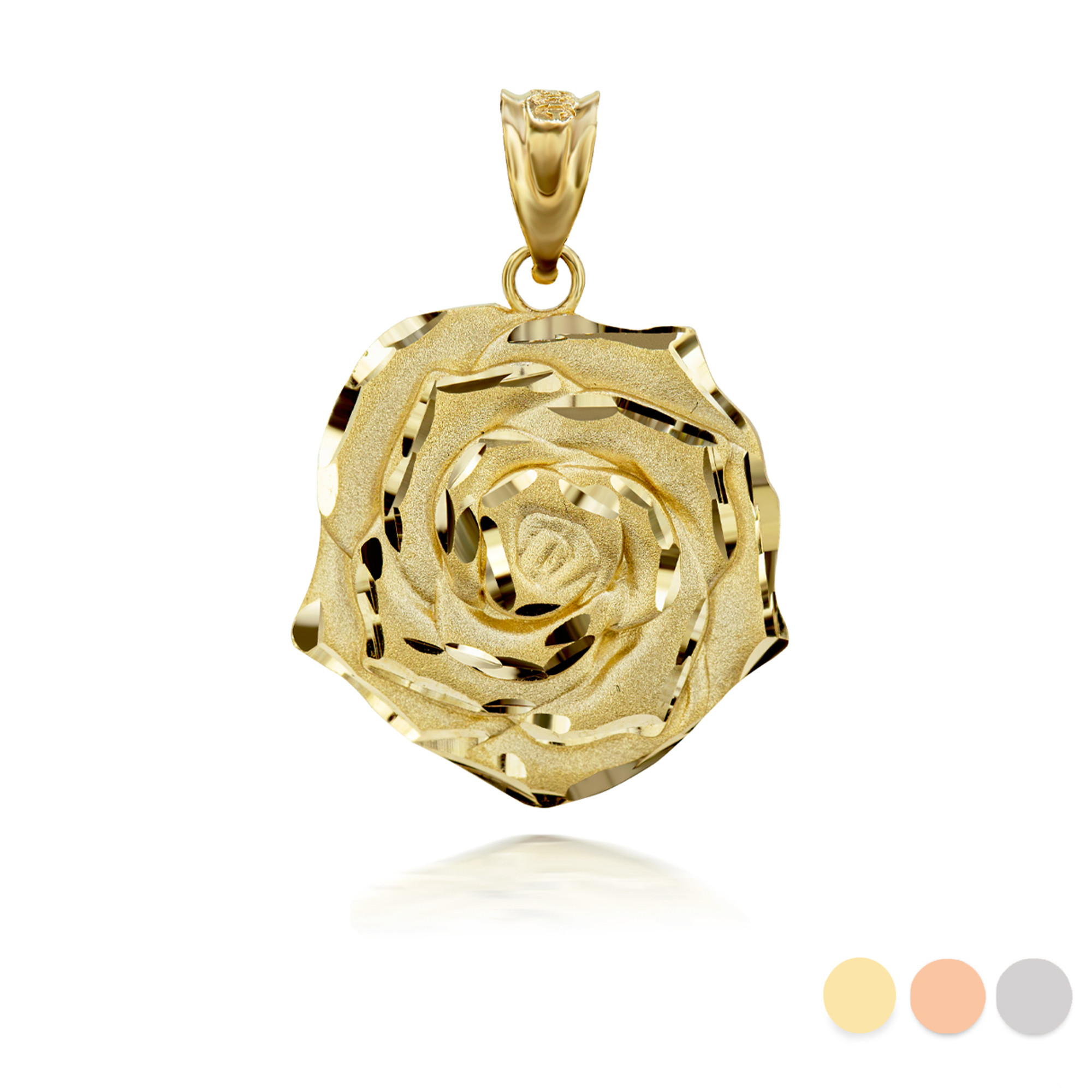 Gold Rose Flower 3D Charm Necklace (Available in Yellow/Rose/White Gold)