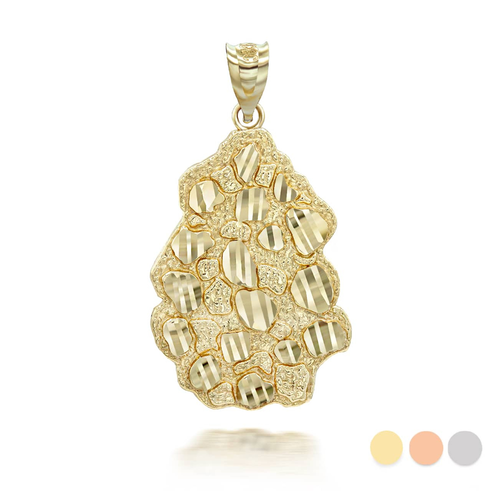 10k Yellow Gold Rope Chain Nugget Heart Charm Pendant 18