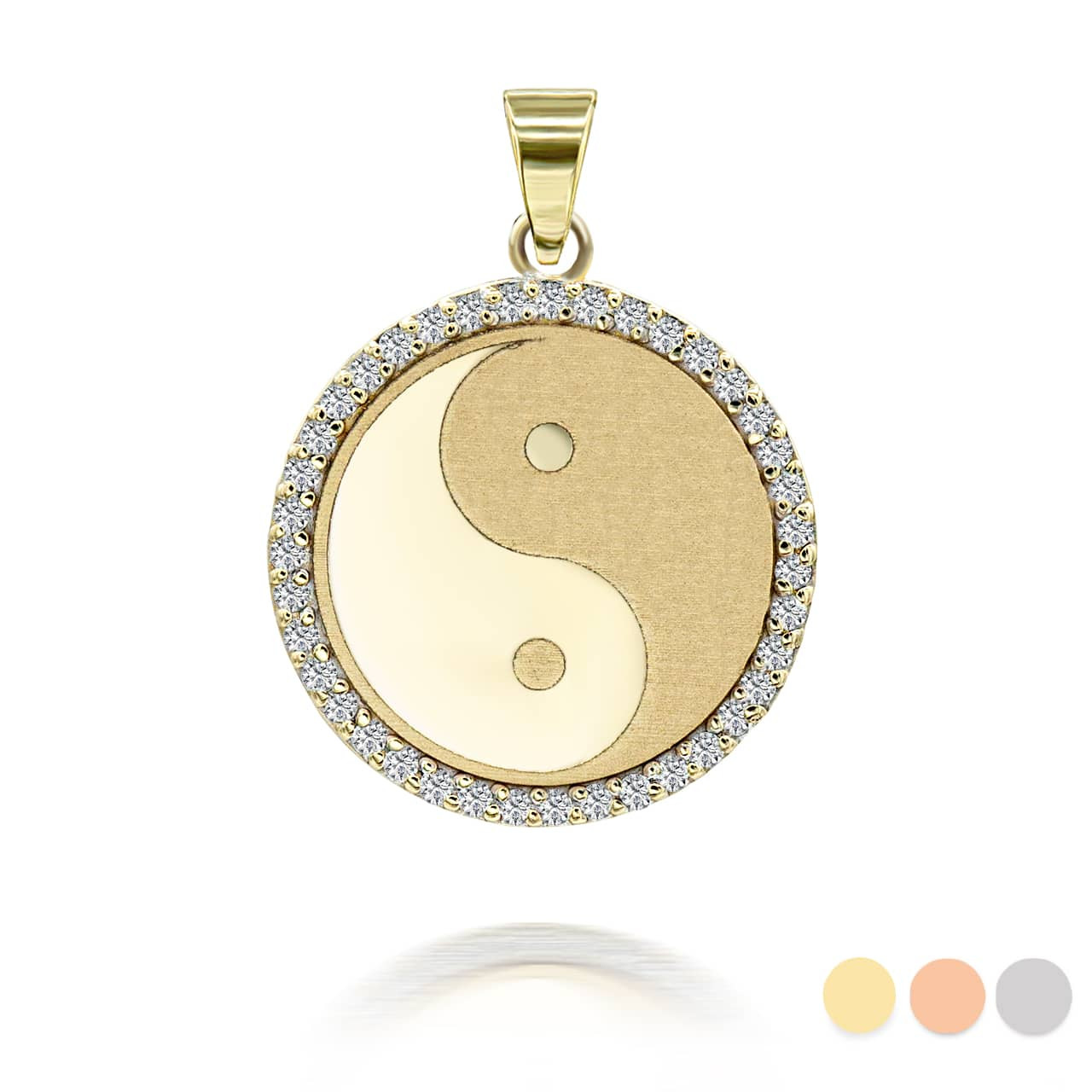 Gold Chinese Yin & Yang Tai Chi with Diamonds Pendant Necklace
