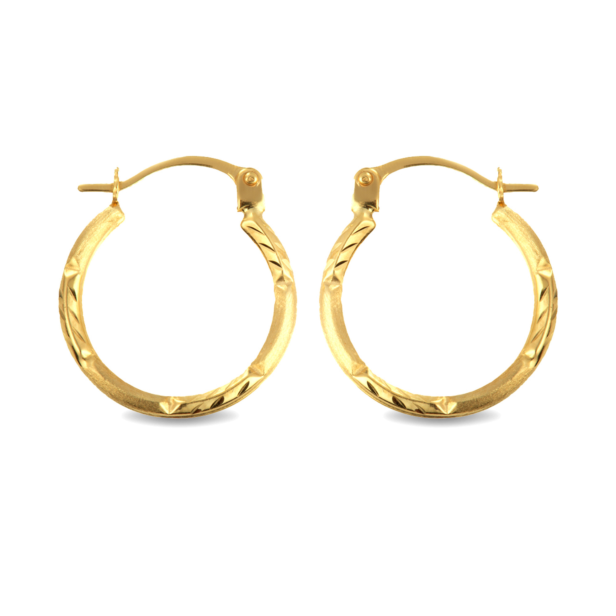 14K Yellow Gold Diamond Cut & Satin Finish Reversible Hoop Earrings ...