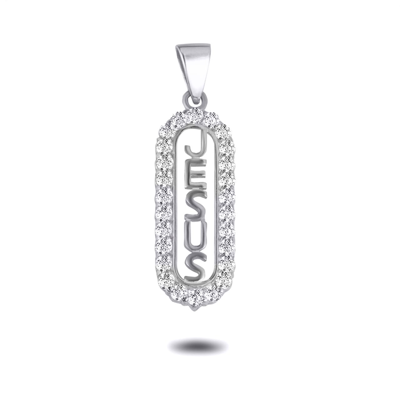 Silver Oval CZ Jesus Name Pendant Necklace Factory Direct Jewelry