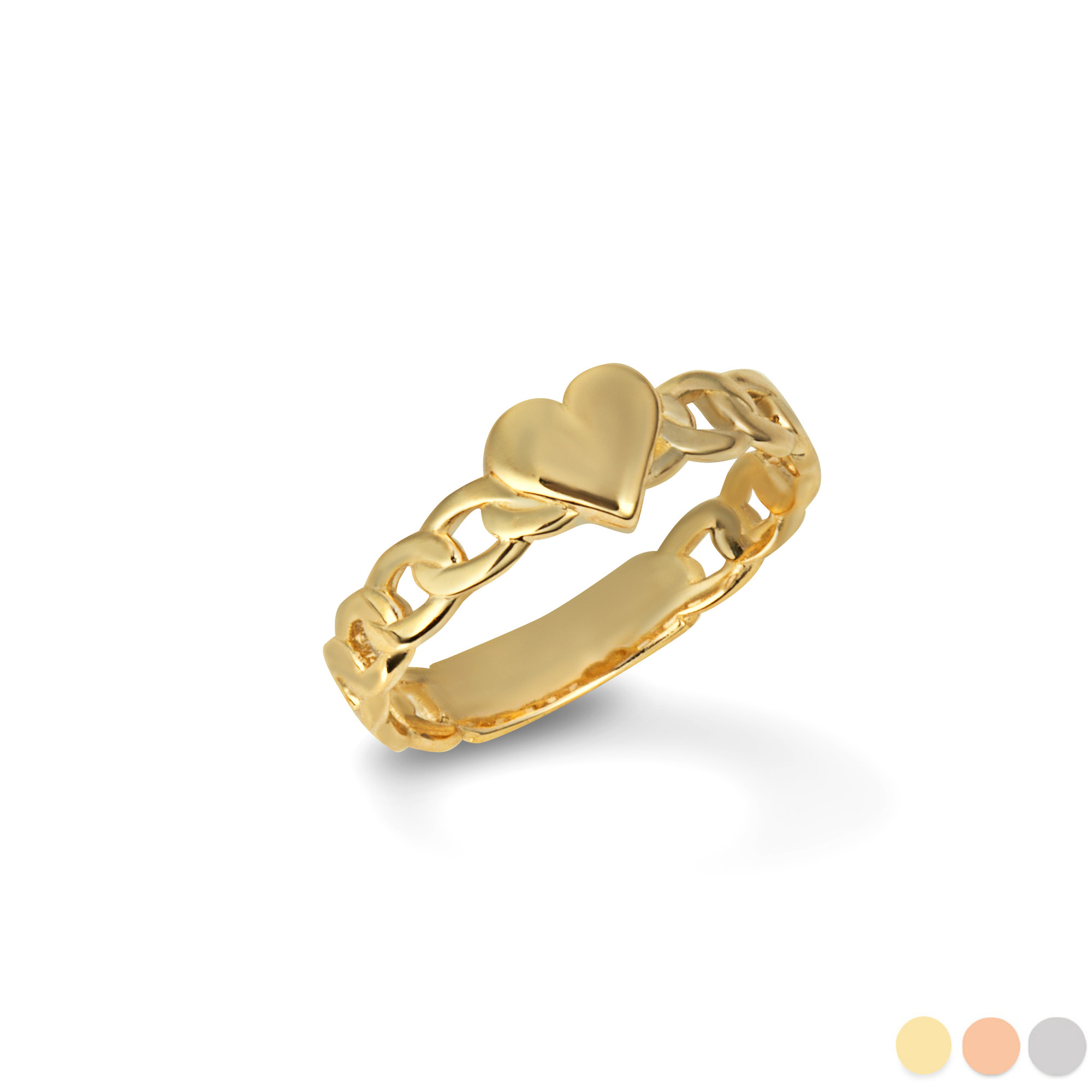 Gold Heart Cuban Chain Link Love Ring