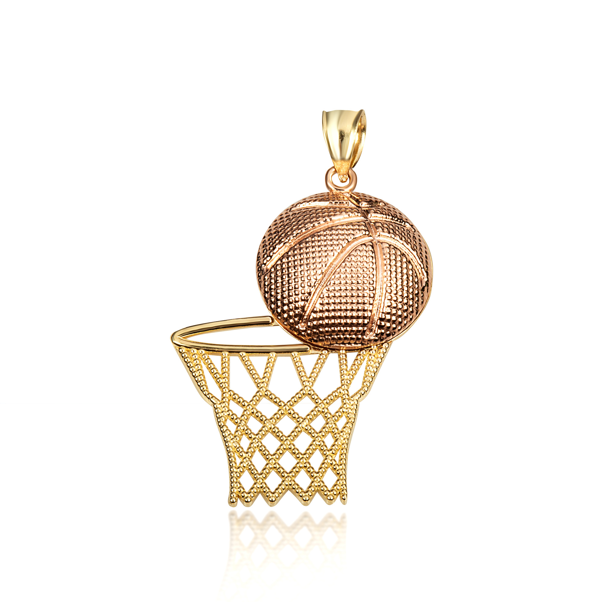 Two Tone Gold Basketball & Hoop Beaded Sports Pendant Necklace S,M,L