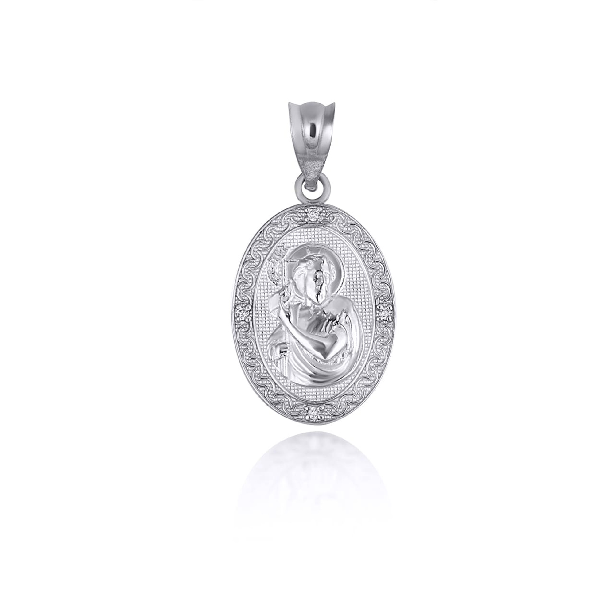 925 Sterling Silver Saint John CZ Oval Victorian Medallion Pendant Necklace  | Factory Direct Jewelry