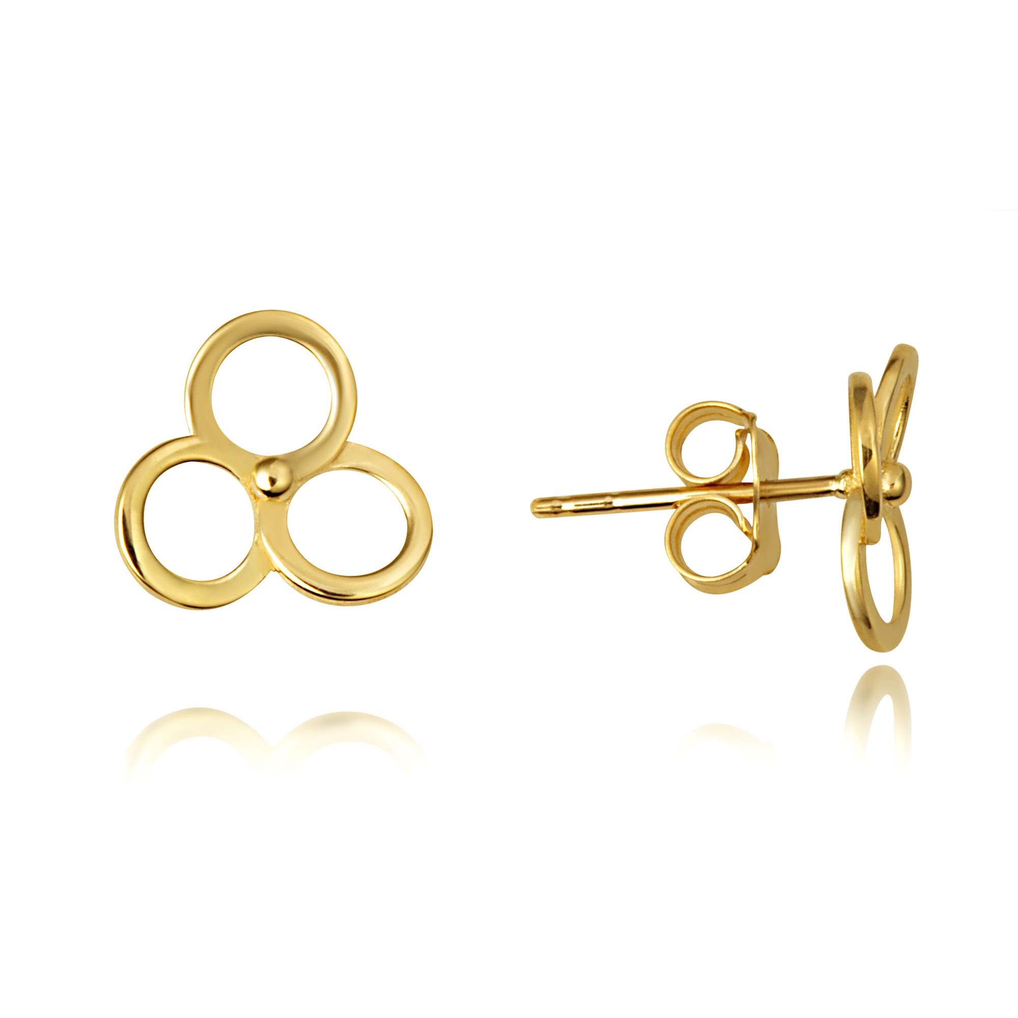 14K Yellow Gold Circle Trinity Stud Earrings Factory Direct Jewelry
