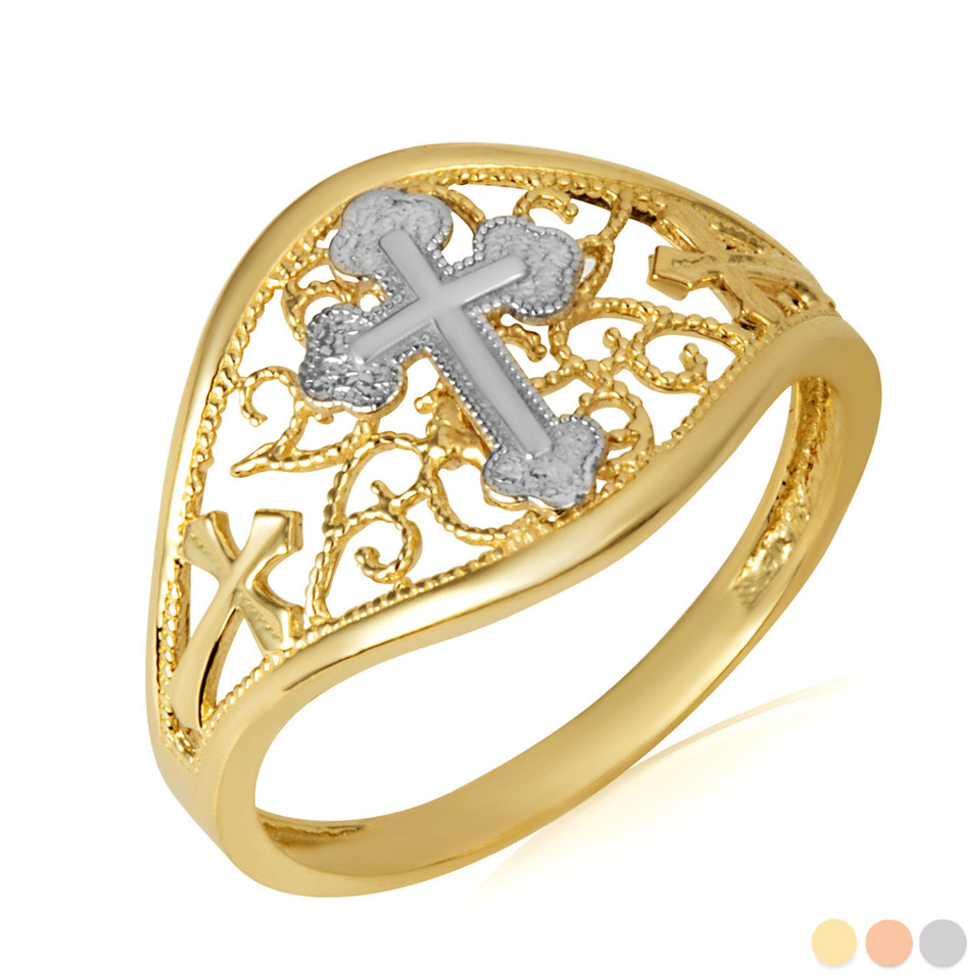 Two-Tone Filigree Cross Ring | Factory Direct Jewelry