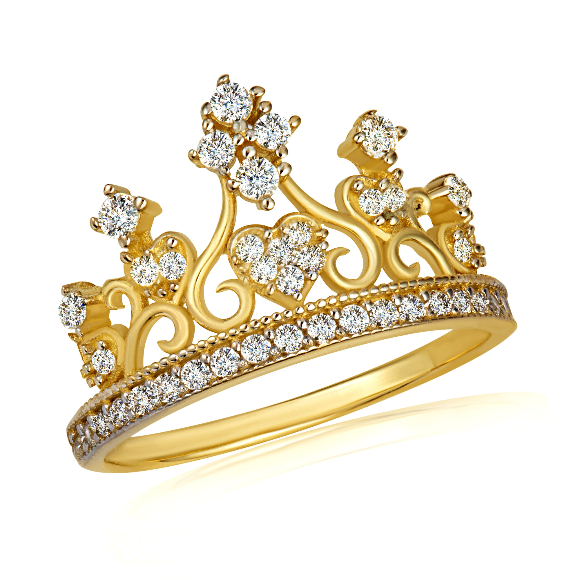 Gold CZ Filigree Royal Crown Tiara Ring | Factory Direct Jewelry