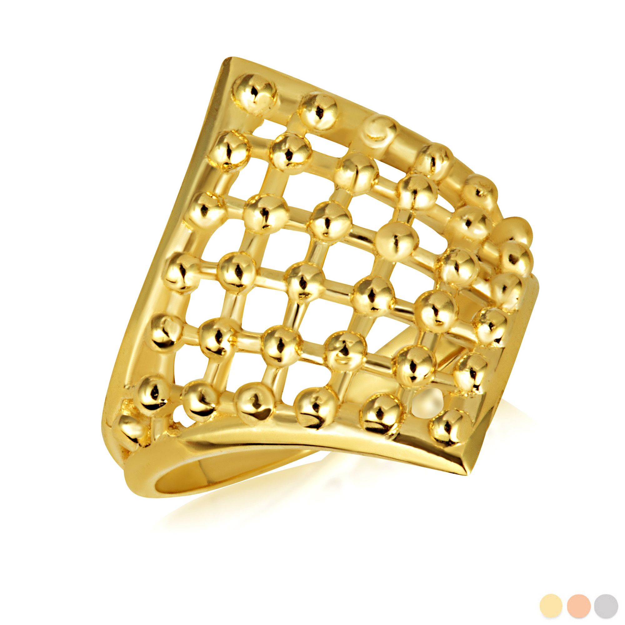 Gold Openwork Design Beaded Square Ring | Factory Direct Jewelry
