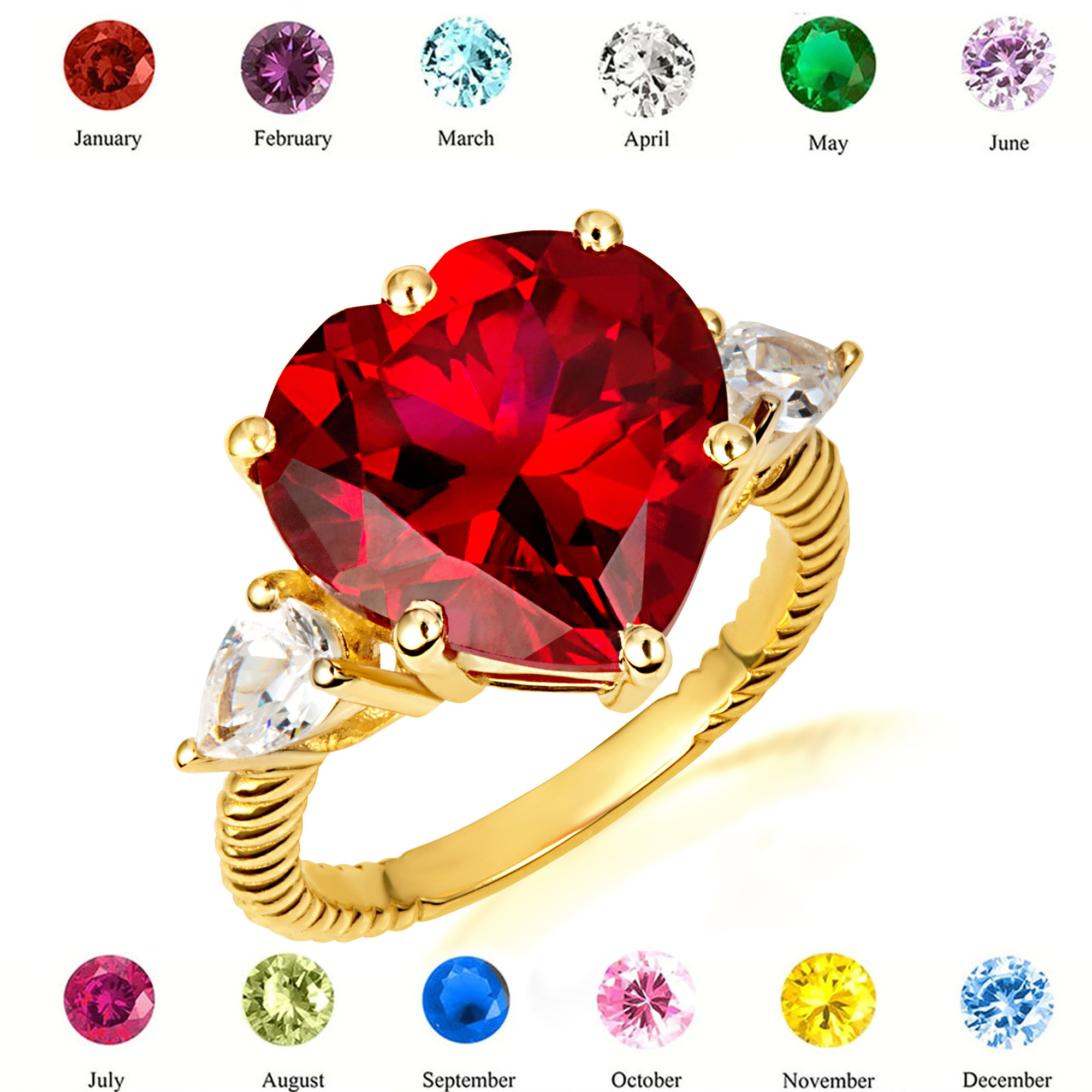 Gold Heart Gemstone Roped Band Ring Factory Direct Jewelry