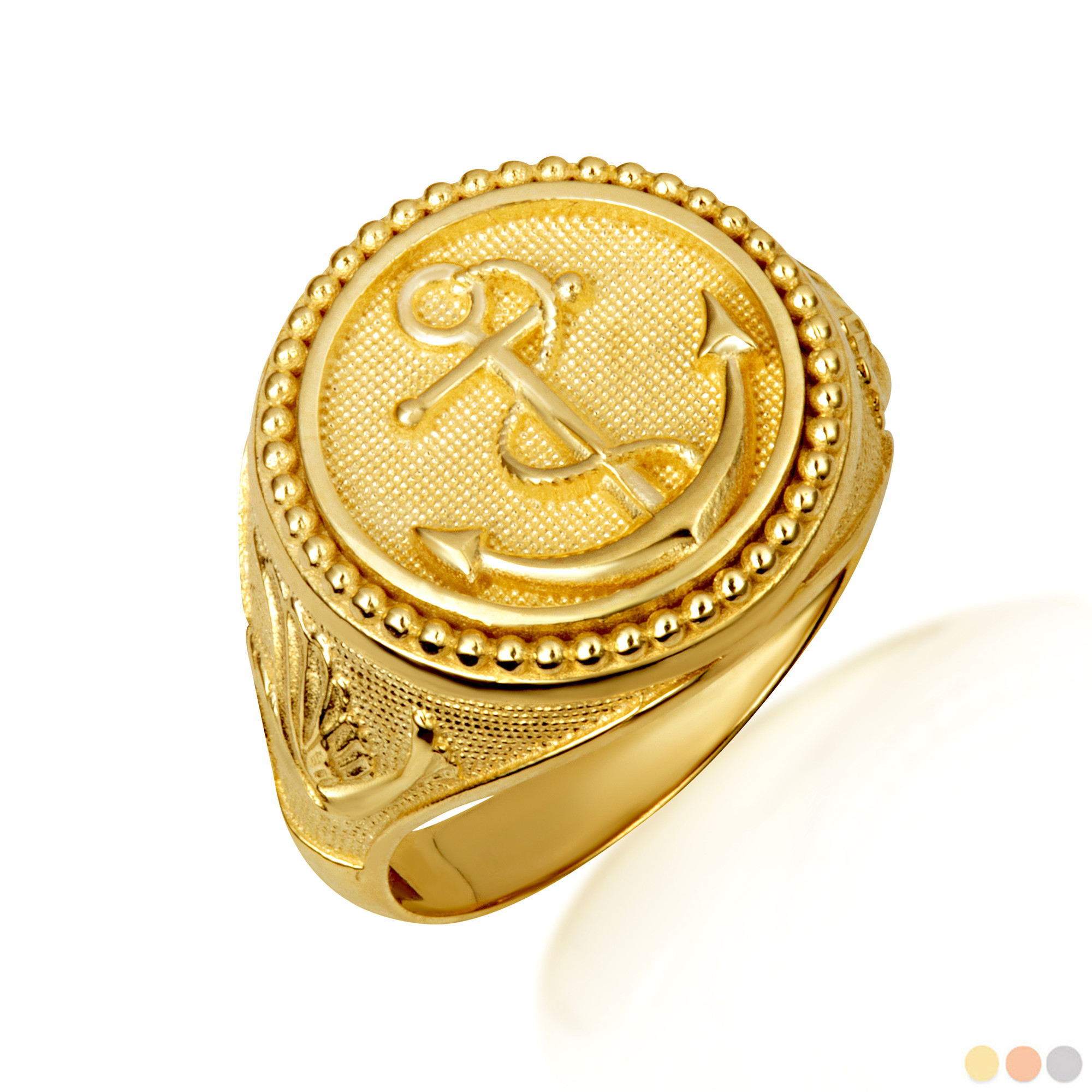 Gold Nautical Anchor Rope Beaded Dove Signet Ring | Factory Direct Jewelry